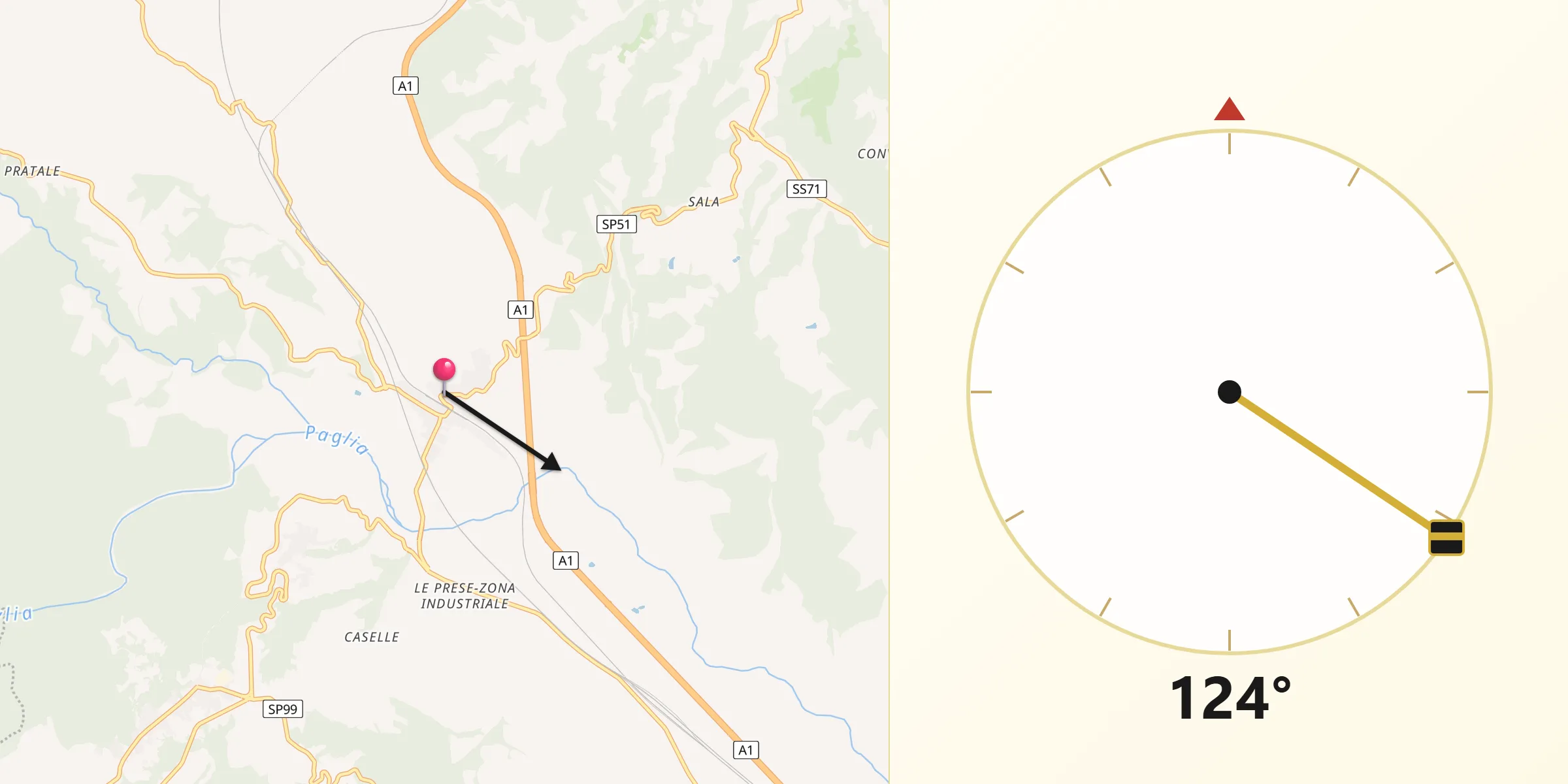 Direzione della Qibla da Stazione di Allerona