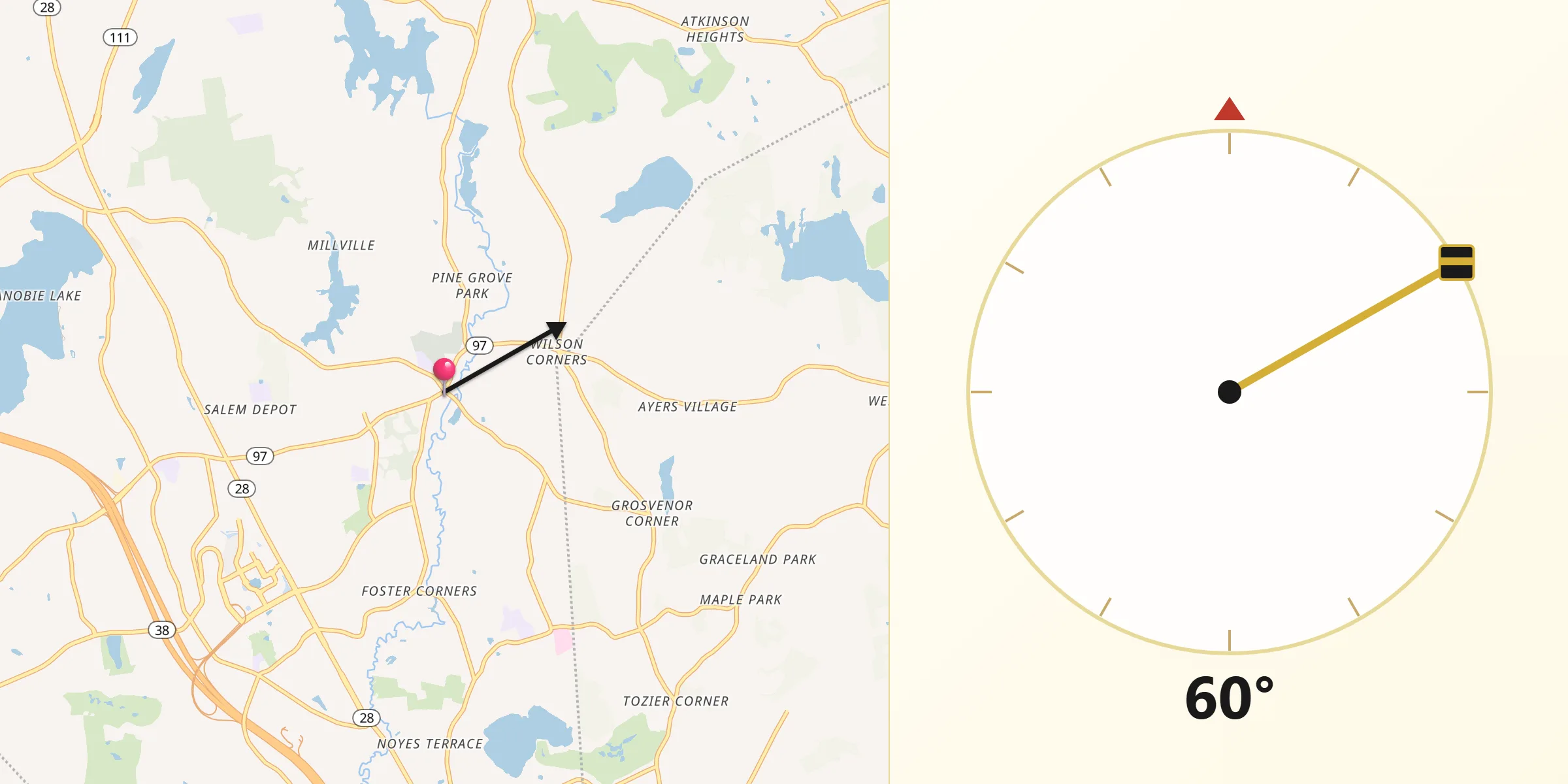 Dirección de la Qibla desde Salem