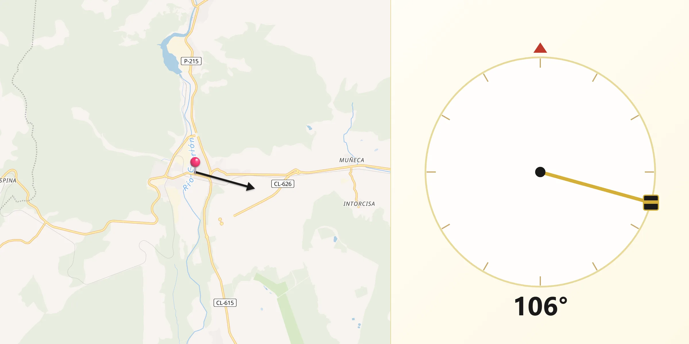 Dirección de la Qibla desde Guardo