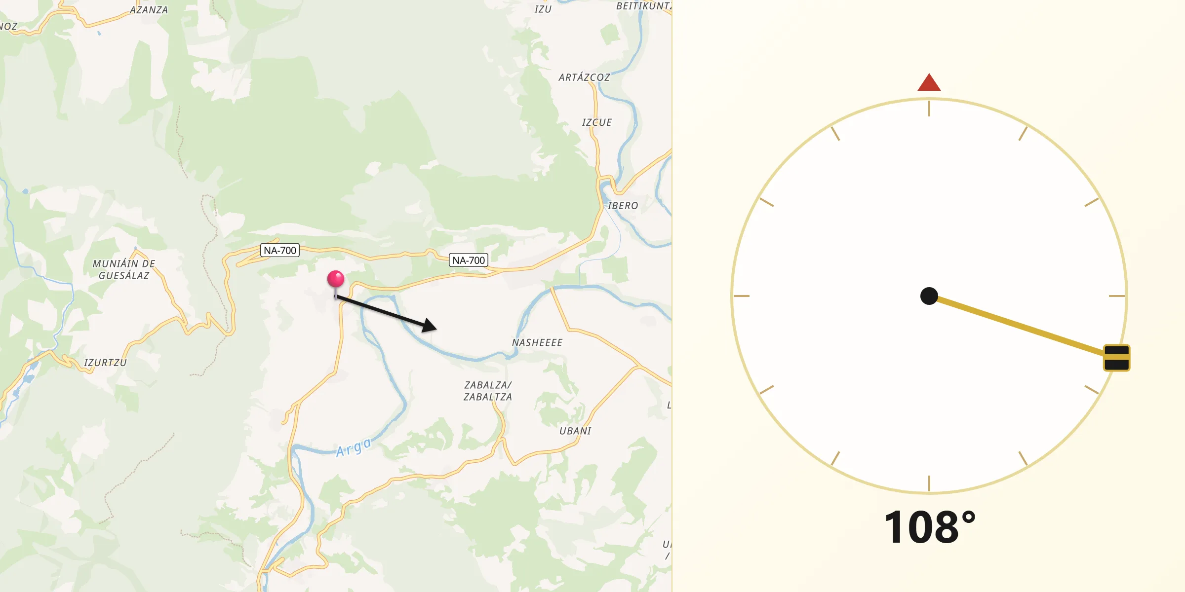 Dirección de la Qibla desde Ciriza/Ziritza