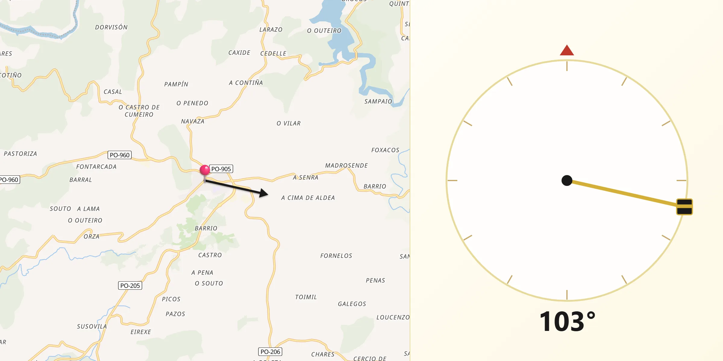 Dirección de la Qibla desde Vila de Cruces