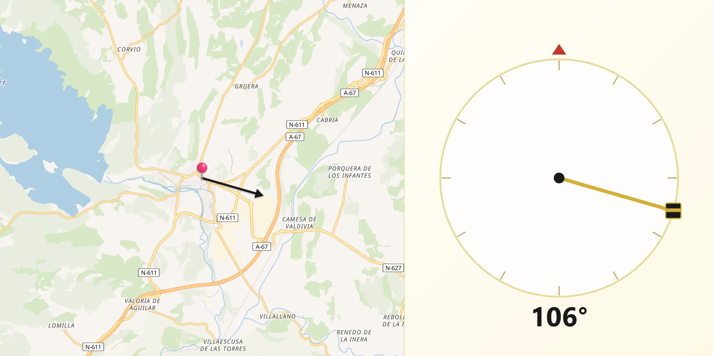 Dirección de la Qibla desde Aguilar de Campoo