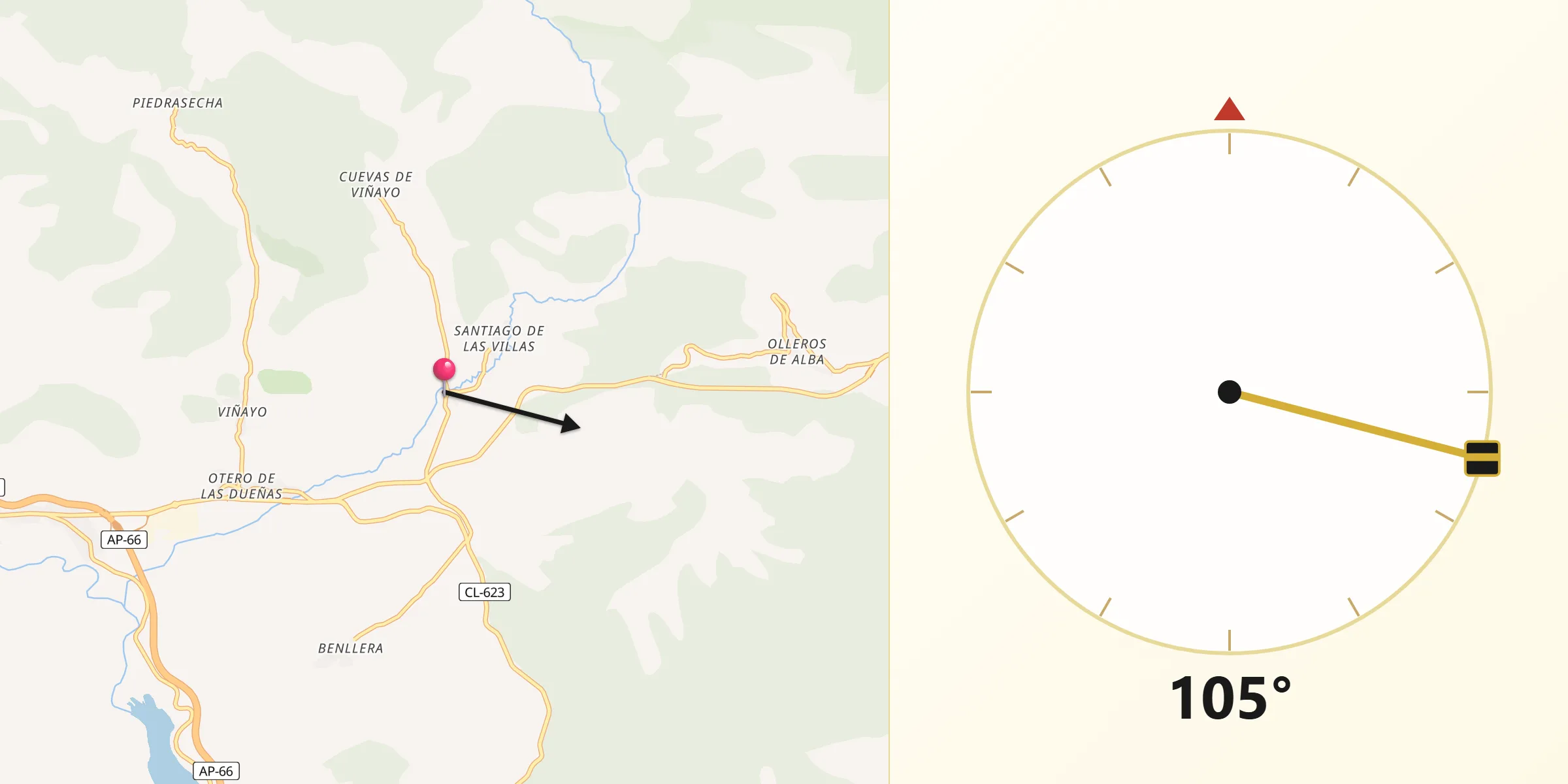 Dirección de la Qibla desde Carrocera