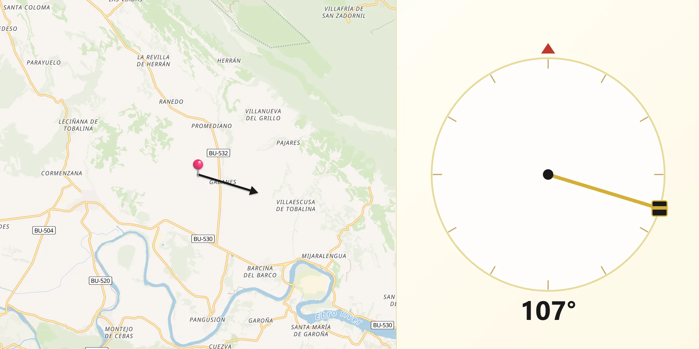 Dirección de la Qibla desde Valle de Tobalina