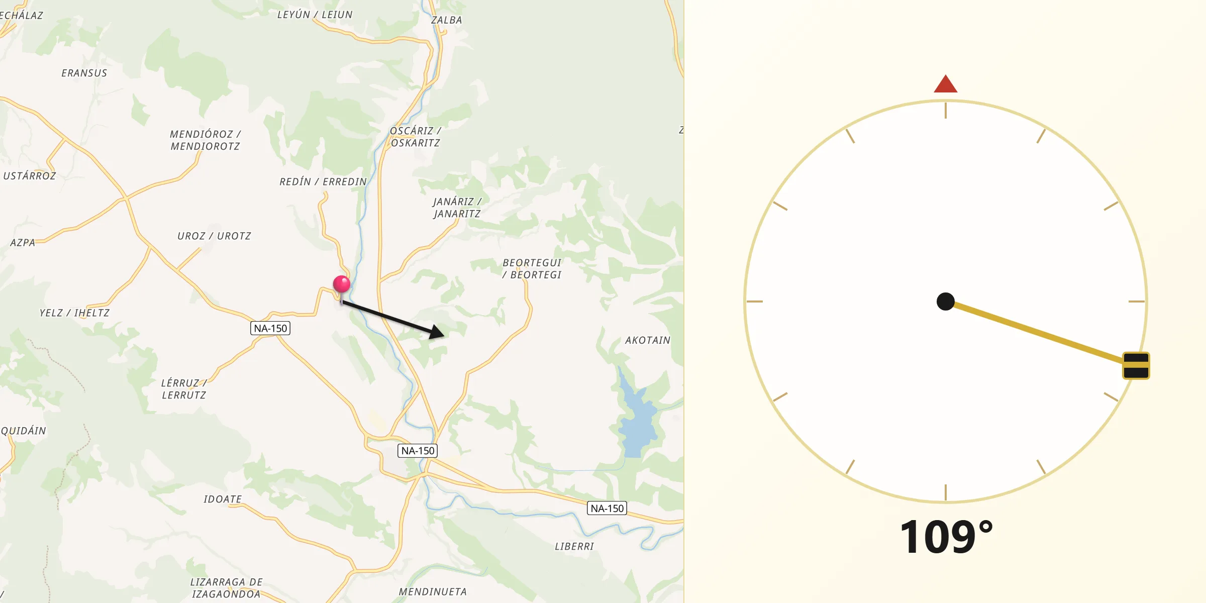 Dirección de la Qibla desde Lizoáin