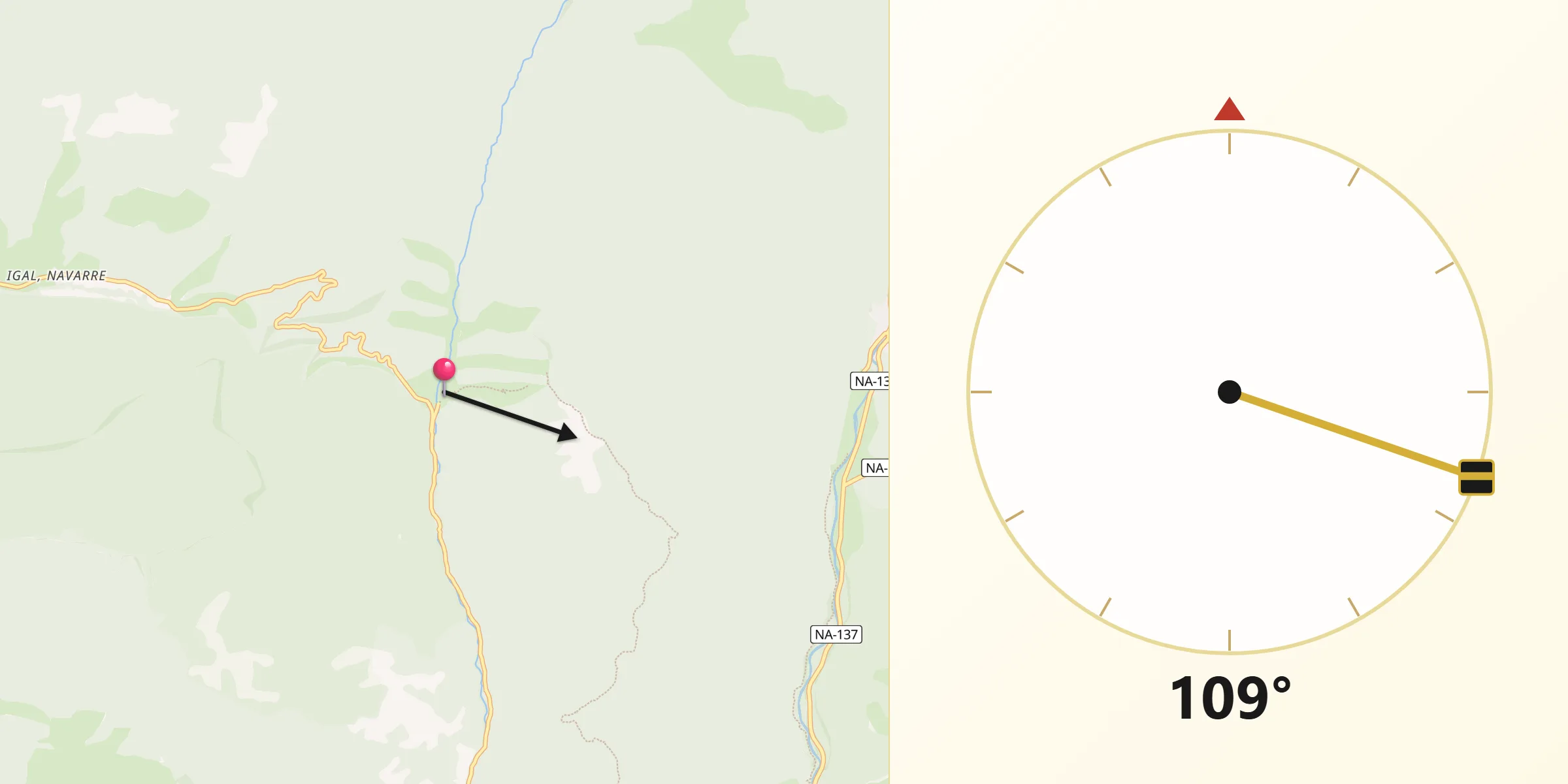 Dirección de la Qibla desde Vidángoz/Bidankoze