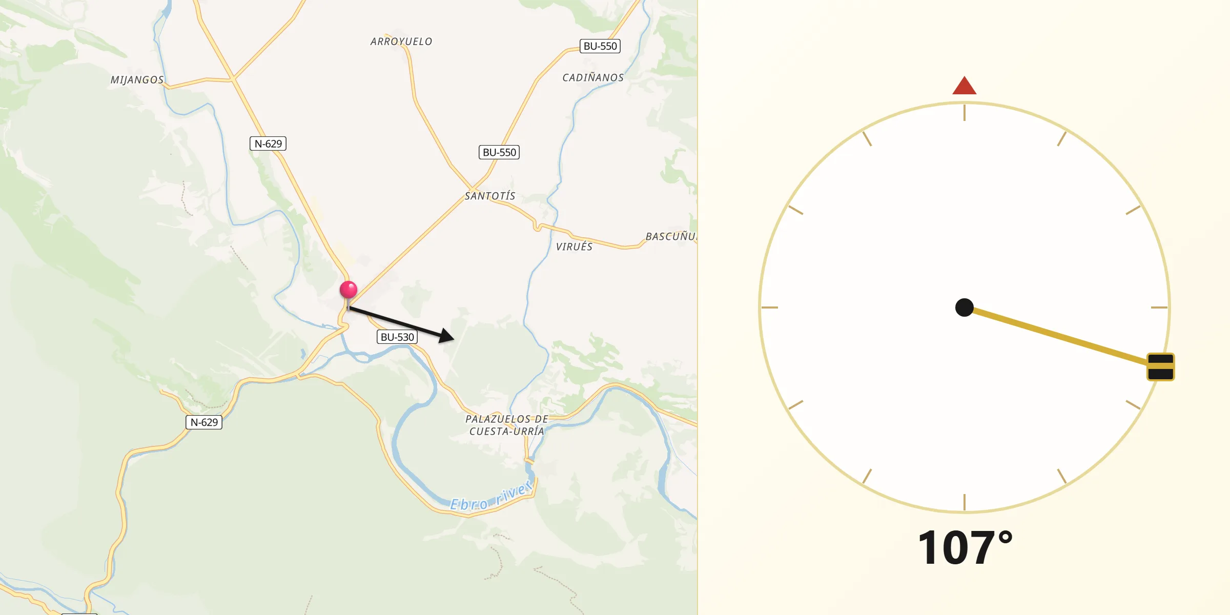 Dirección de la Qibla desde Trespaderne