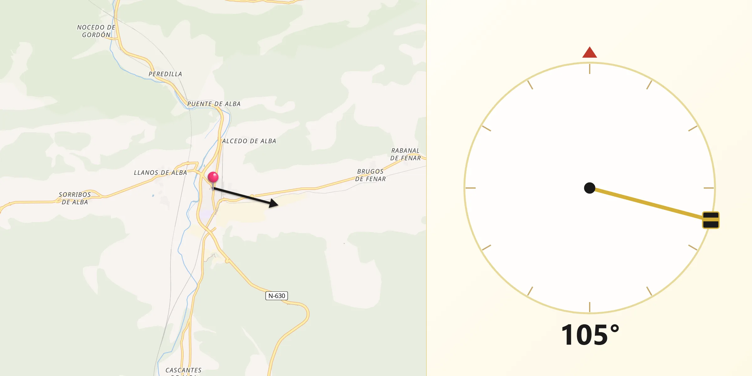 Dirección de la Qibla desde La Robla
