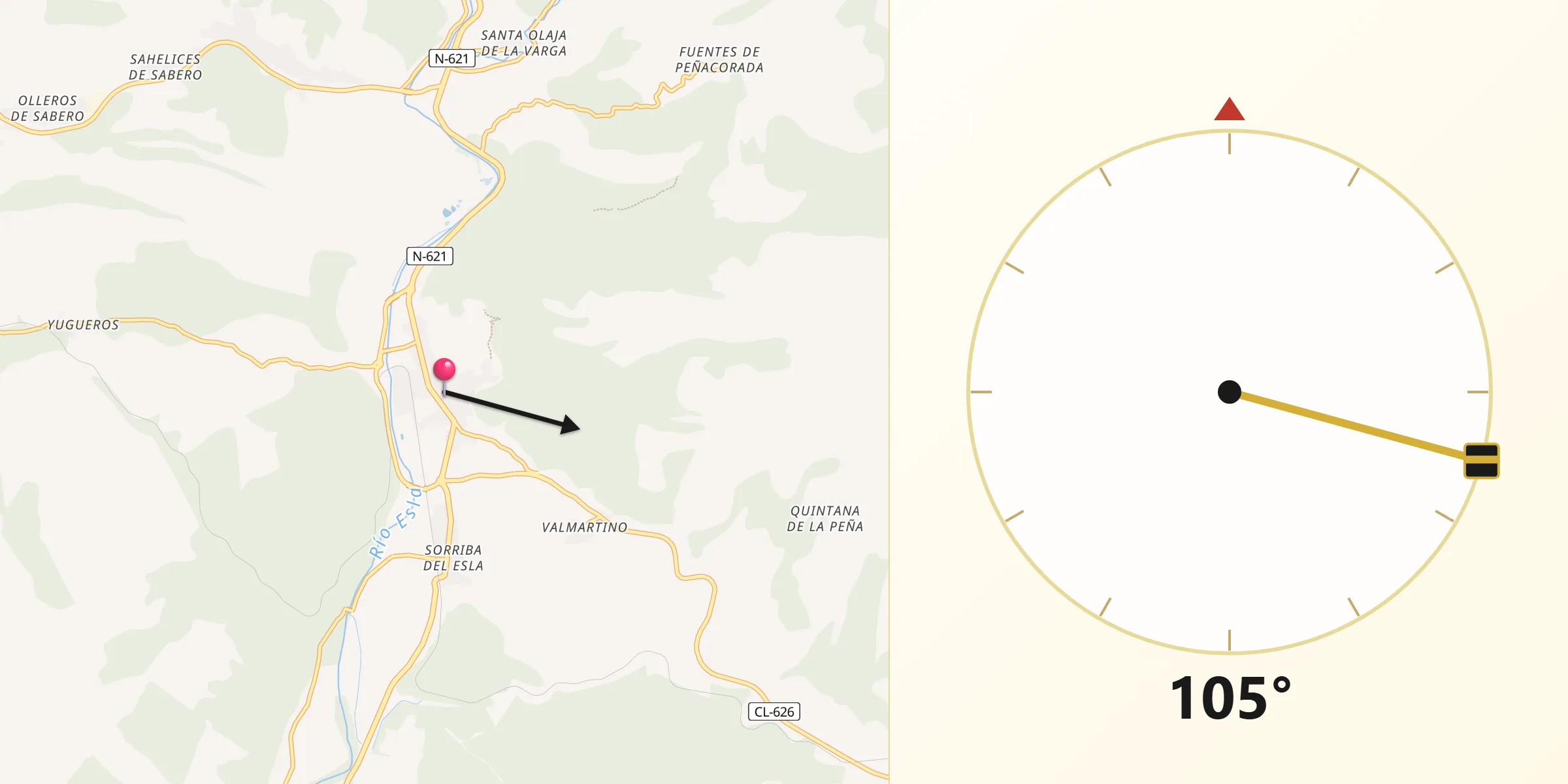 Dirección de la Qibla desde Cistierna