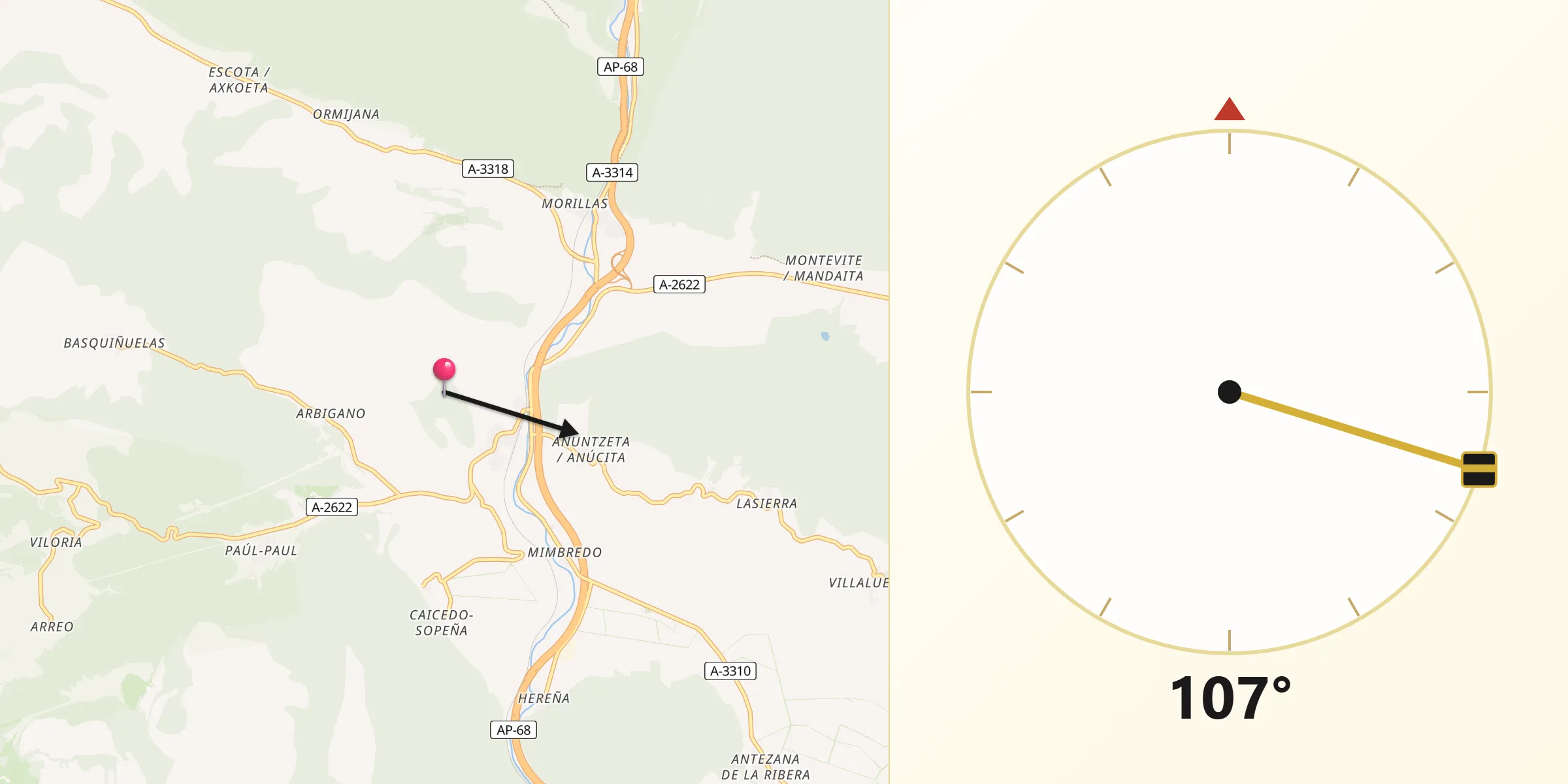 Dirección de la Qibla desde Erriberagoitia/Ribera Alta
