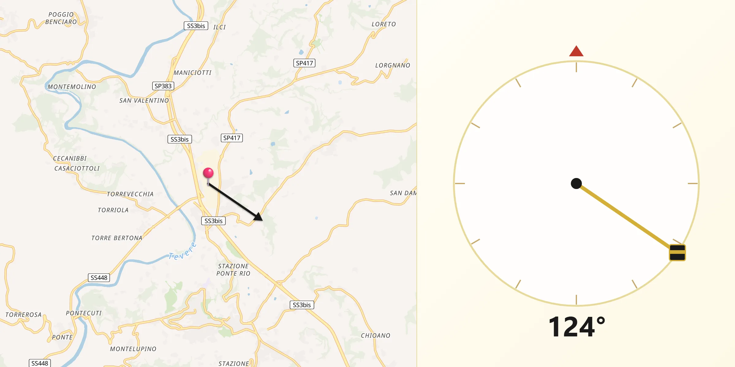 Direzione della Qibla da Ponterio-Pian di Porto