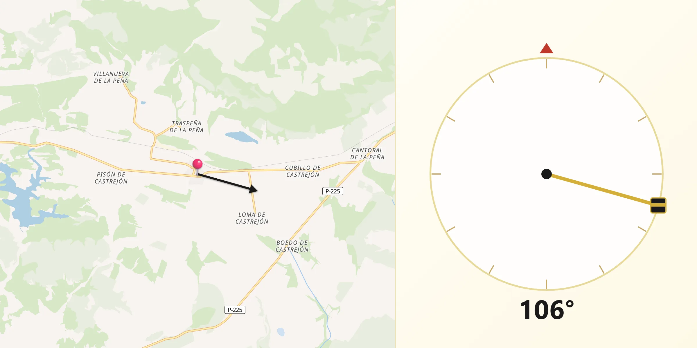 Dirección de la Qibla desde Castrejón de la Peña
