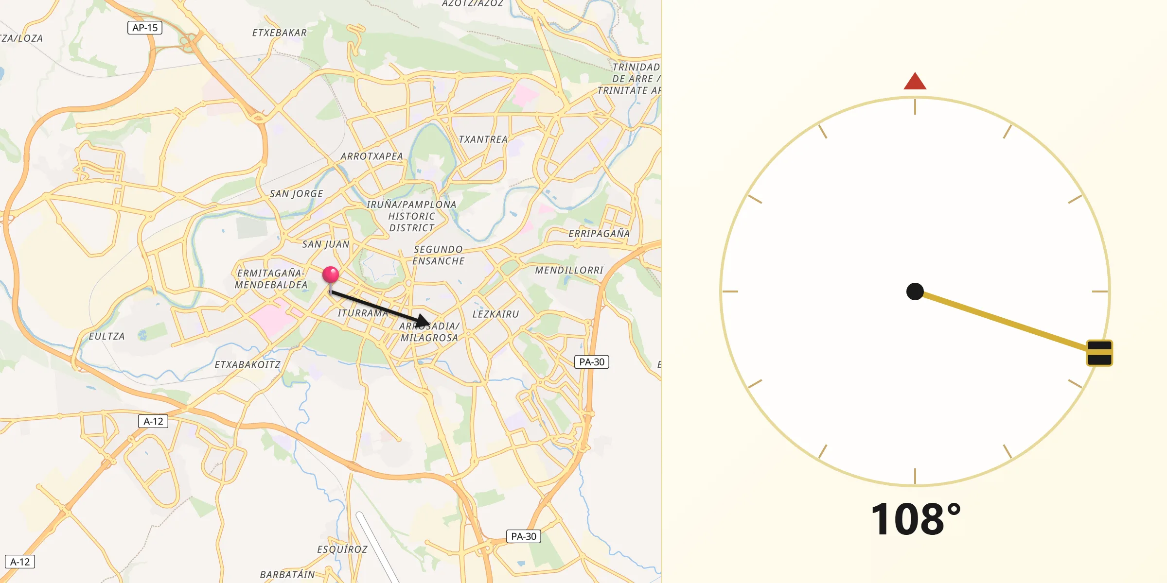 Dirección de la Qibla desde Iturrama