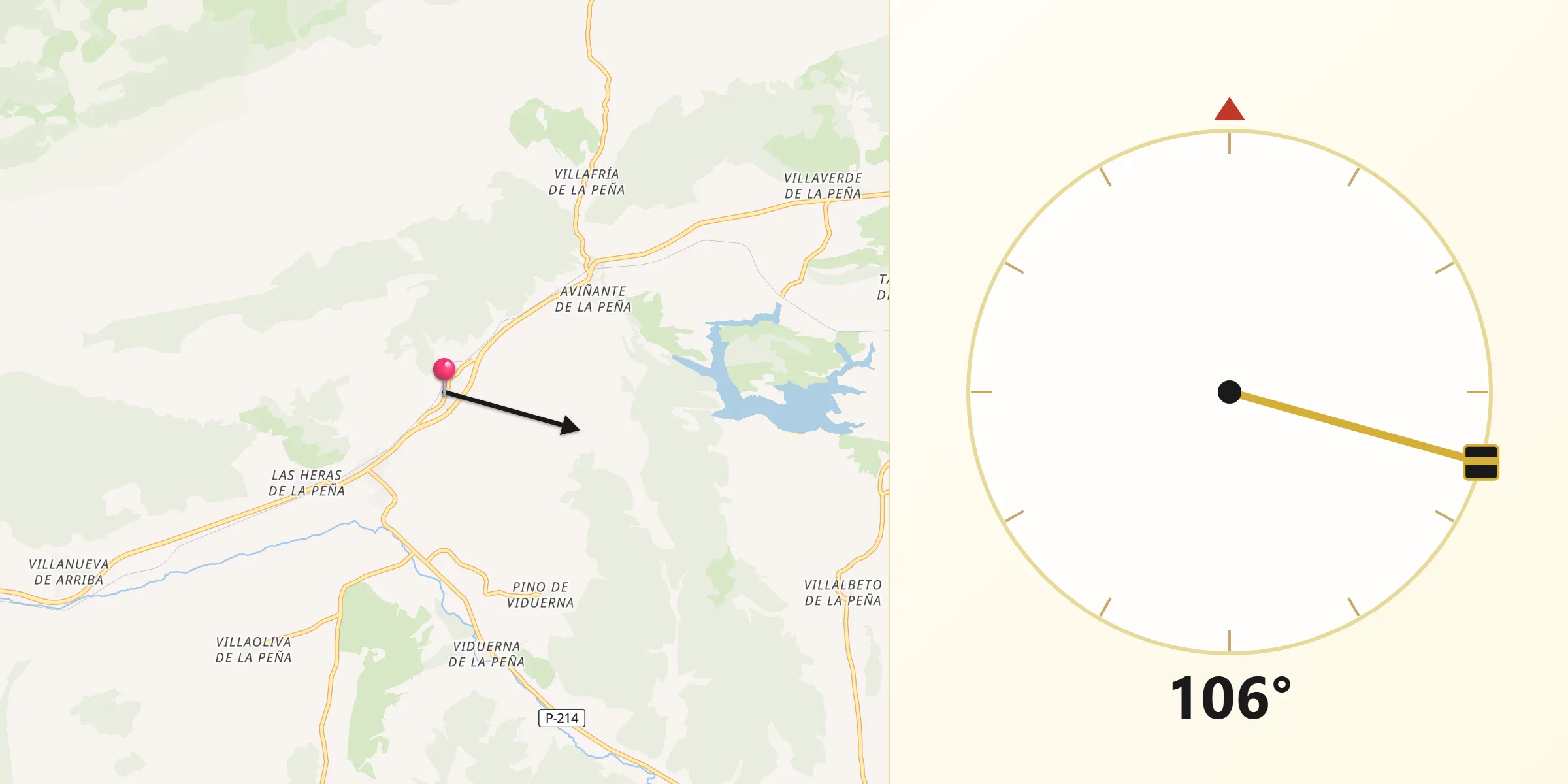 Dirección de la Qibla desde Santibáñez de la Peña