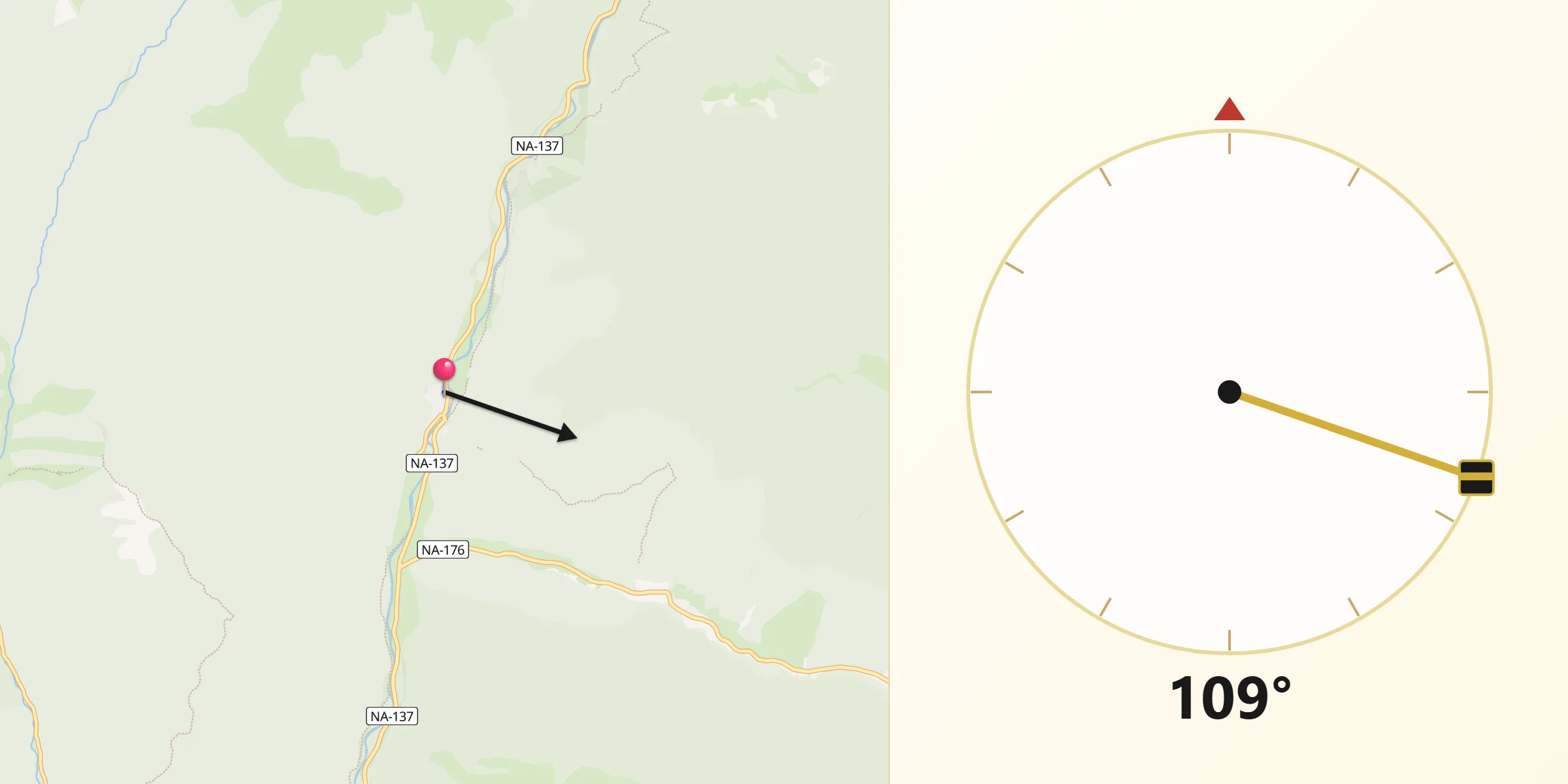Dirección de la Qibla desde Roncal/Erronkari