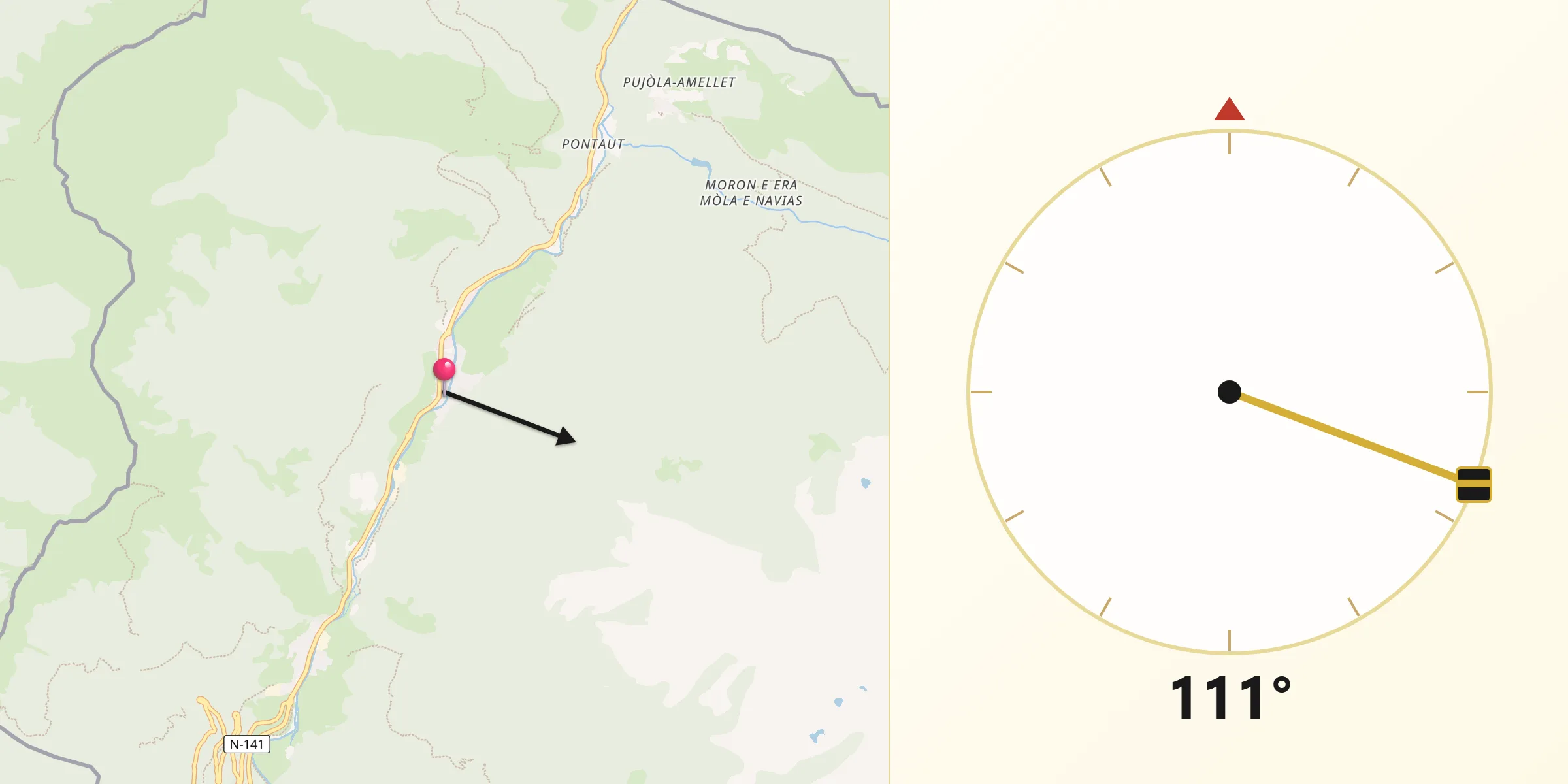 Dirección de la Qibla desde Les