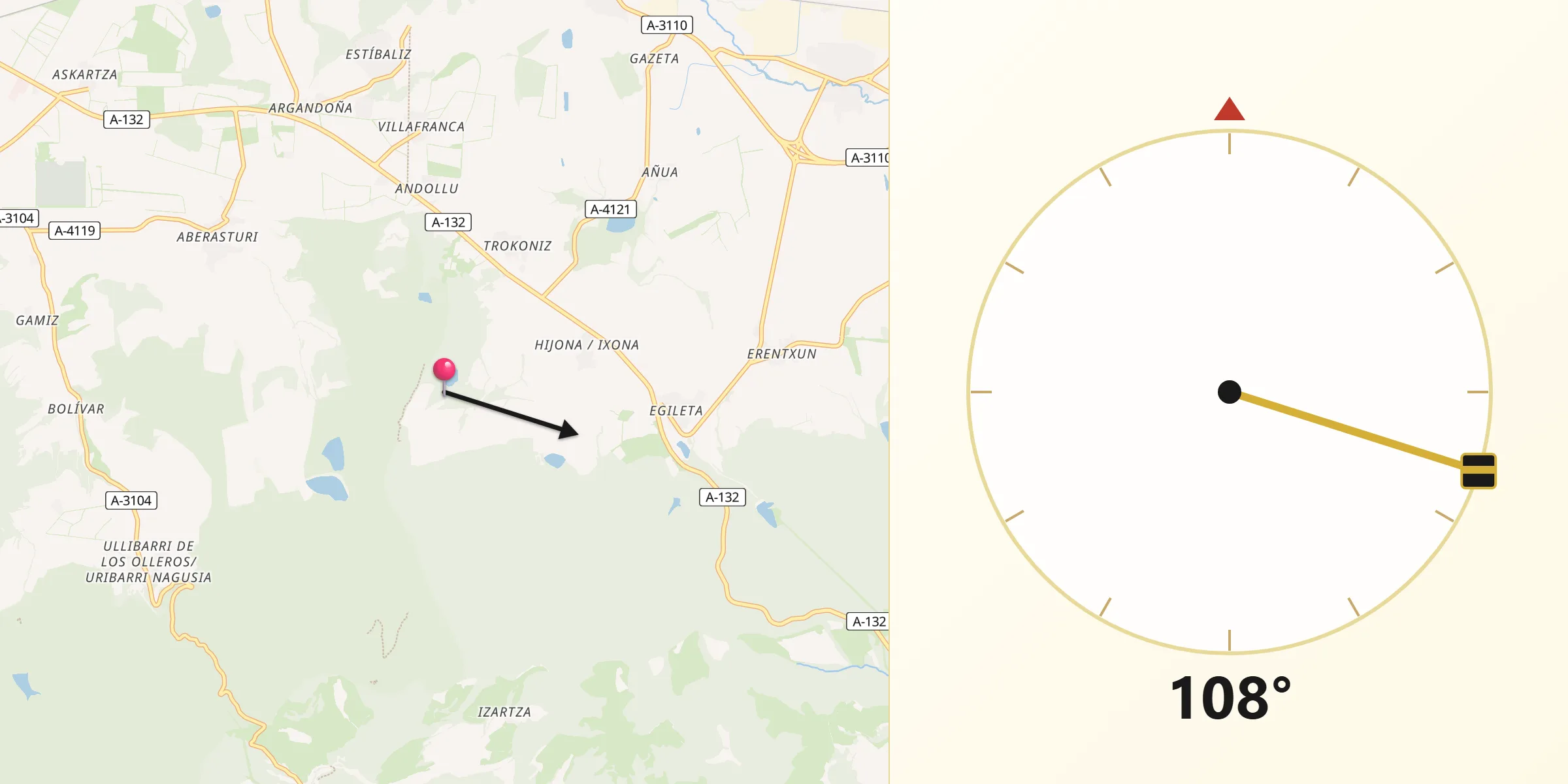 Dirección de la Qibla desde Iruraiz-Gauna