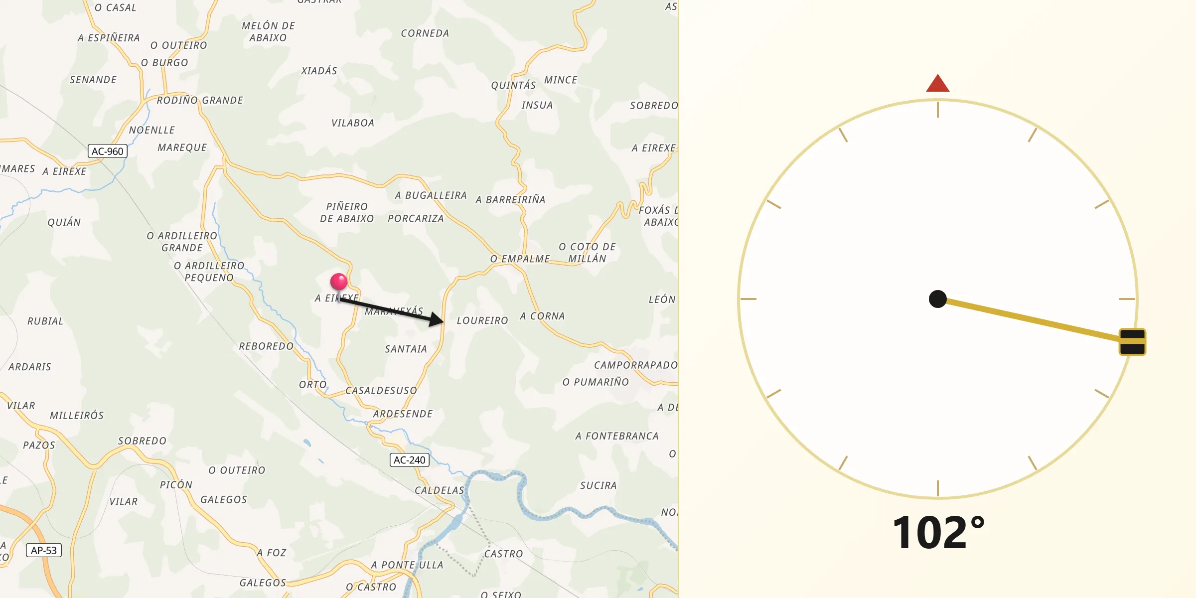 Dirección de la Qibla desde Boqueixón