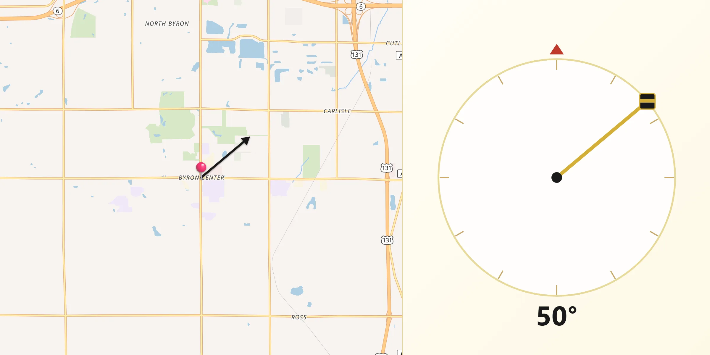 Qibla Direction from Byron Center