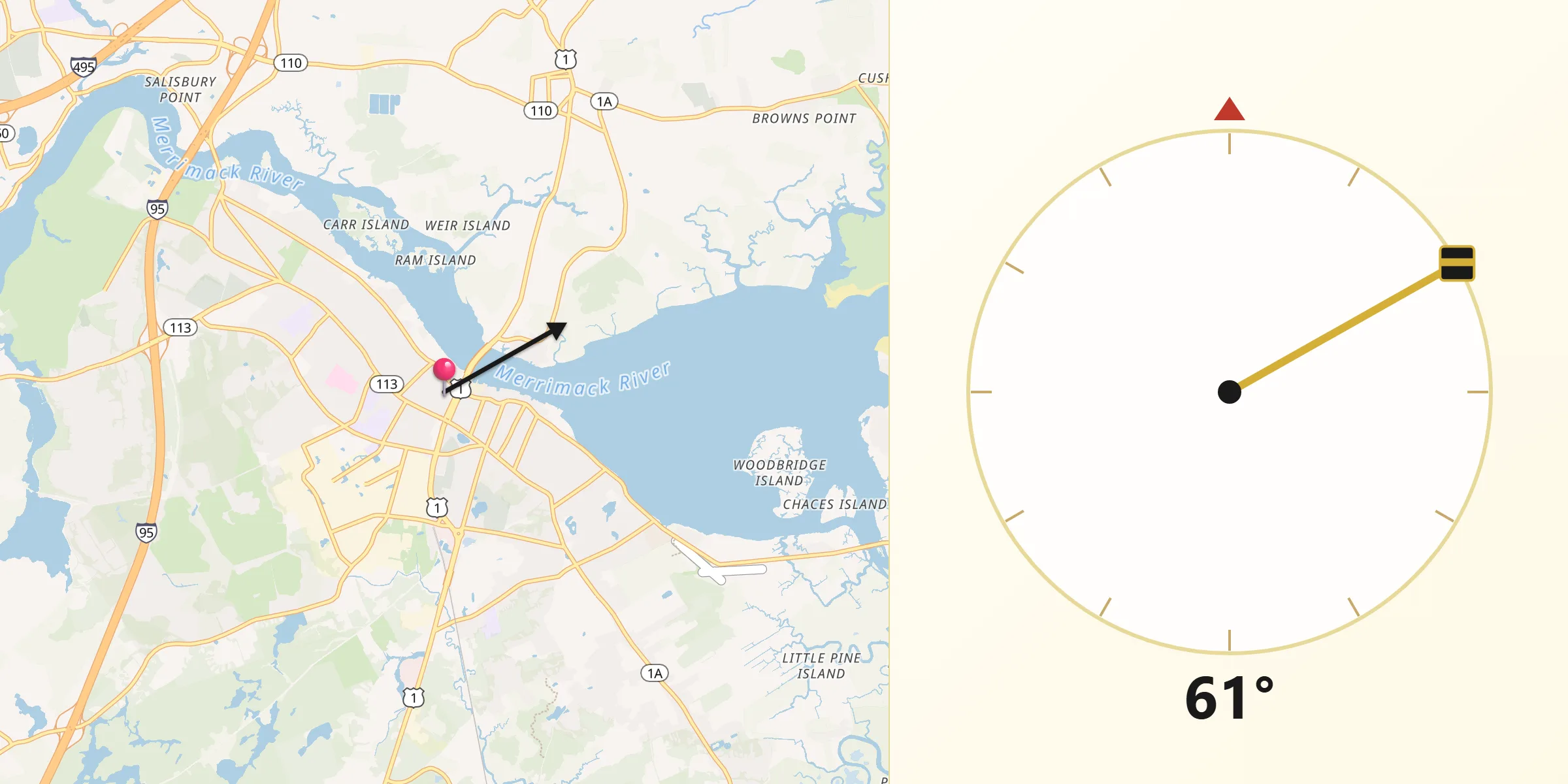 Qibla Direction from Newburyport
