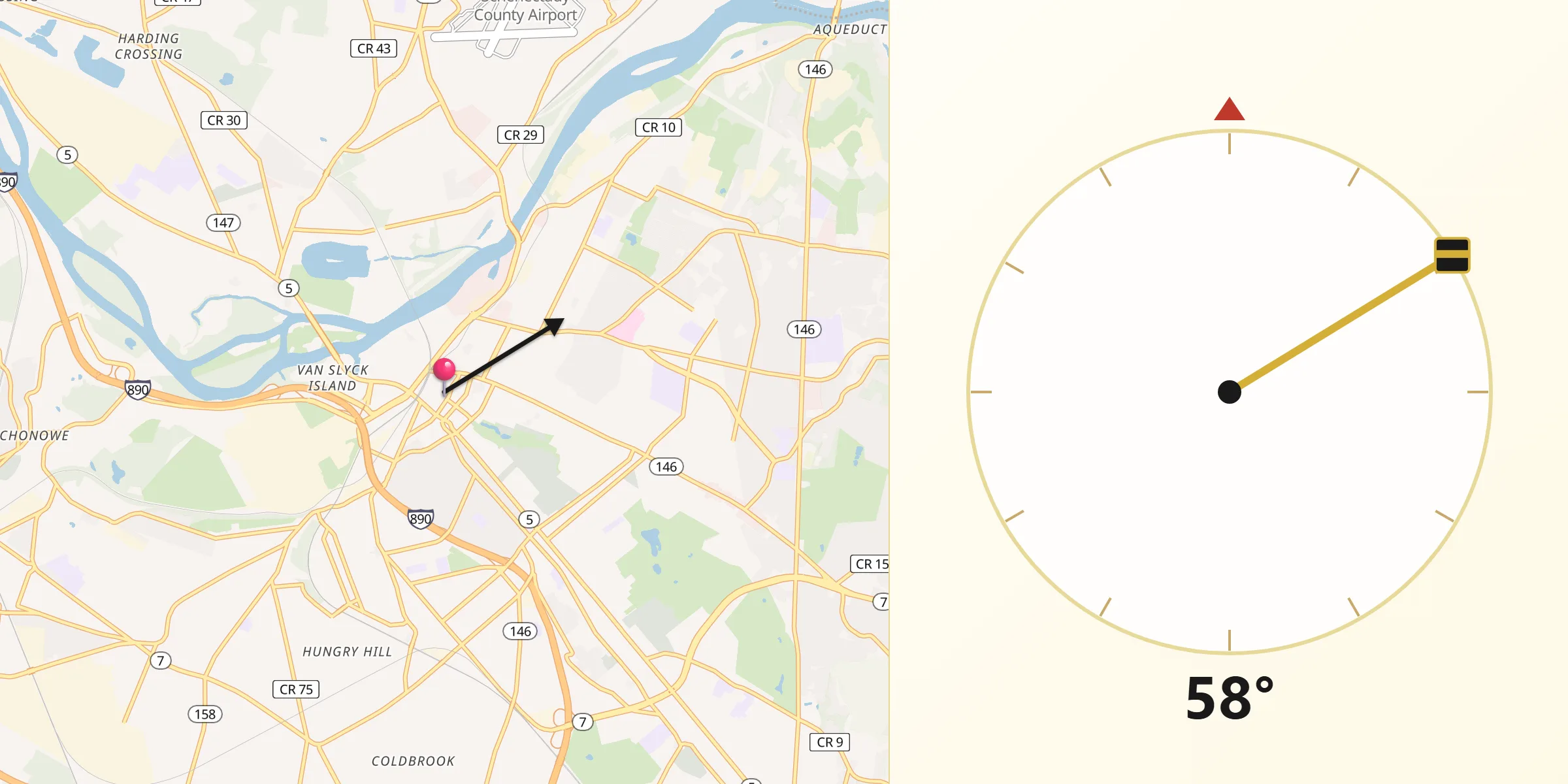 Qibla Direction from Schenectady