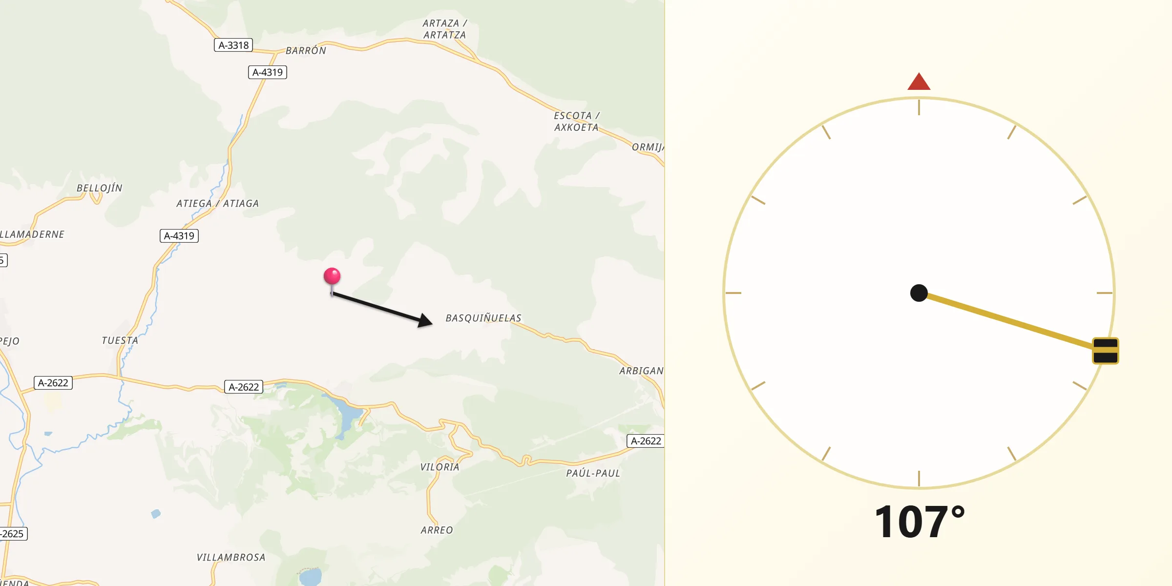 Dirección de la Qibla desde Añana