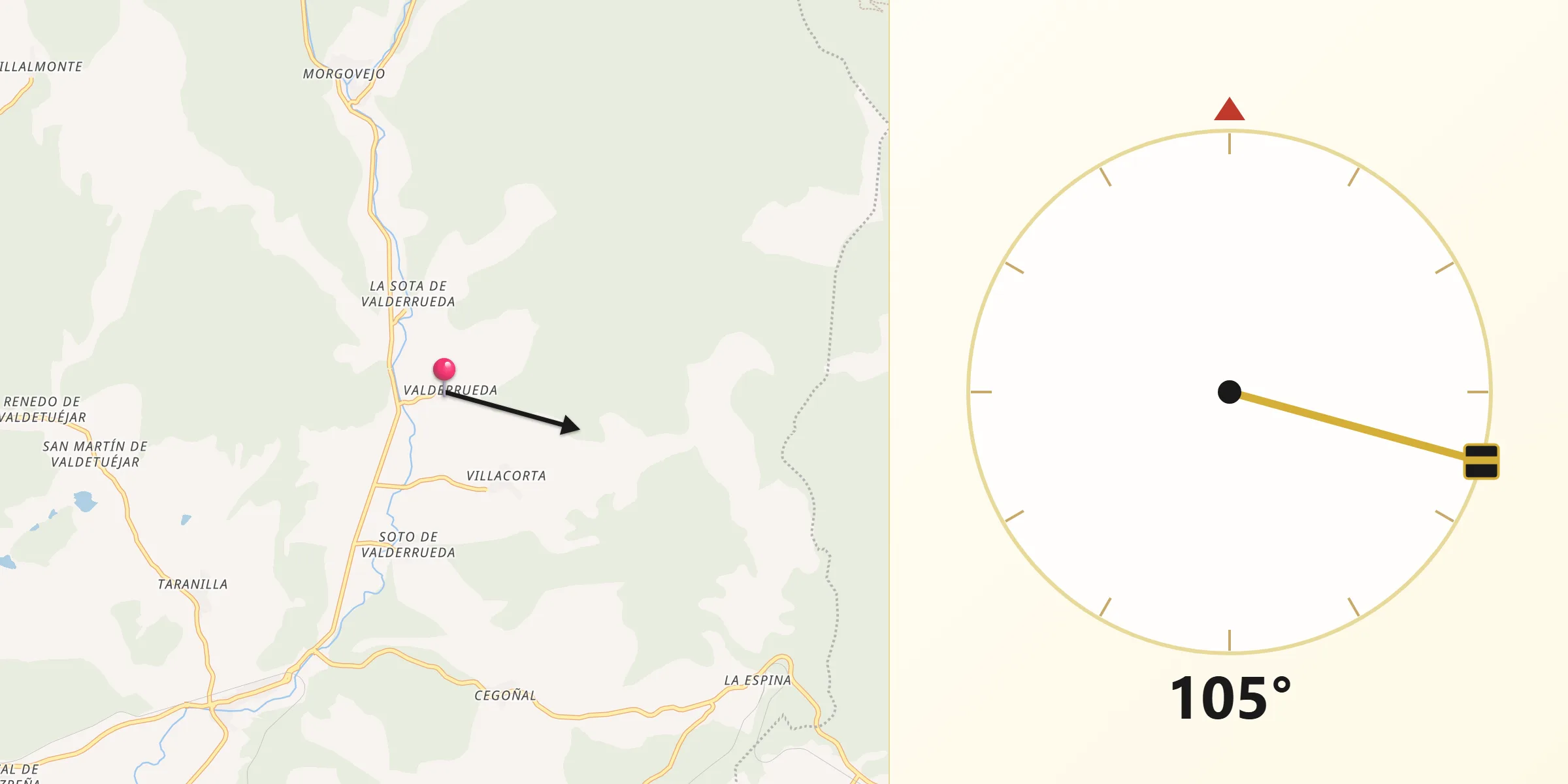 Dirección de la Qibla desde Valderrueda