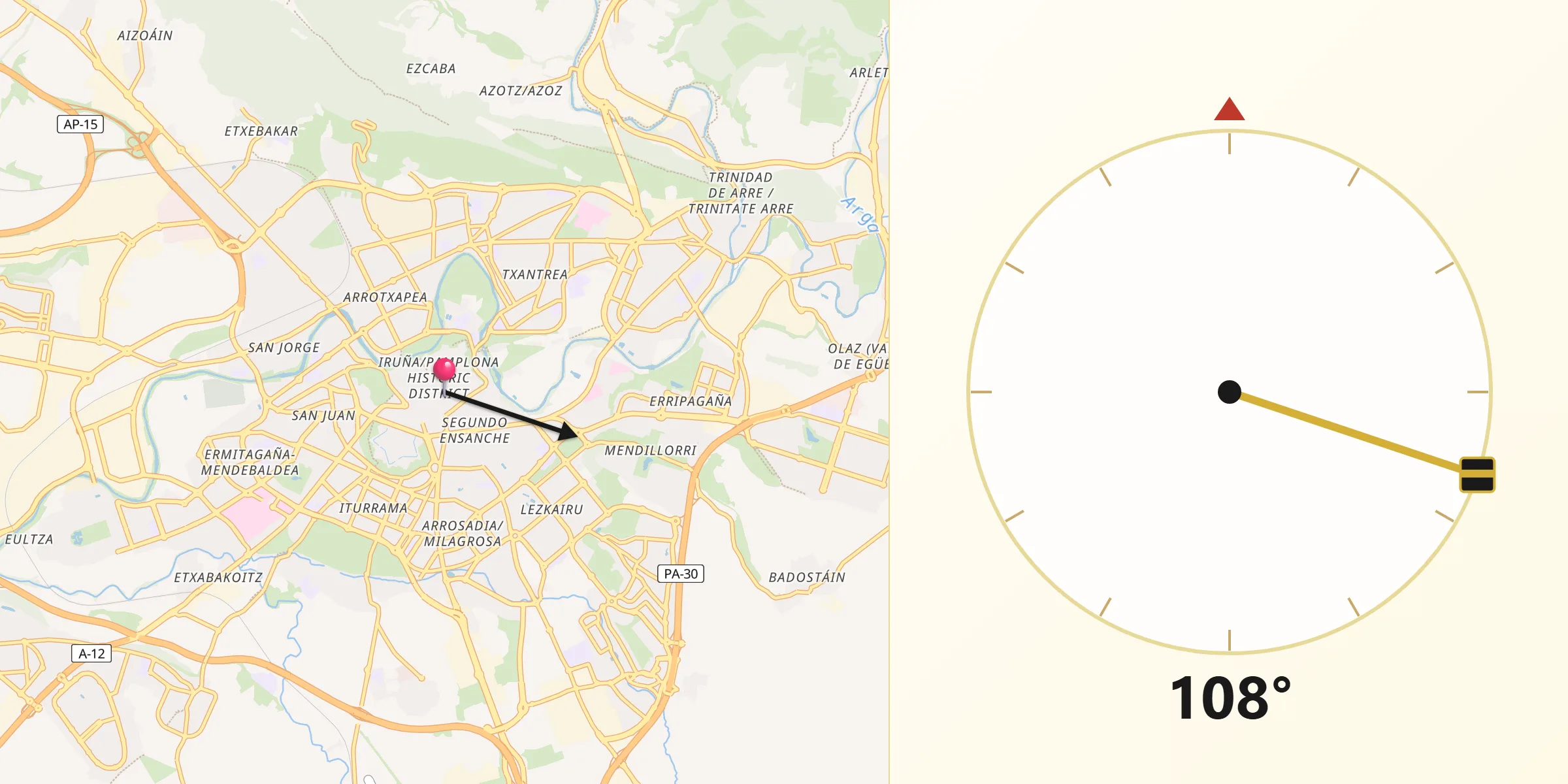 Direzione della Qibla da Pamplona