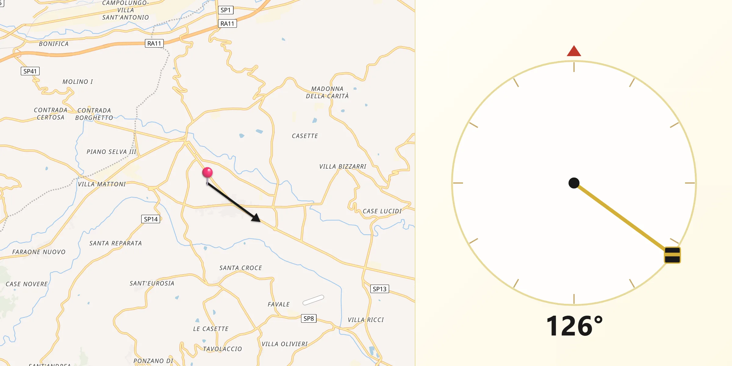 Direzione della Qibla da Sant'Egidio alla Vibrata