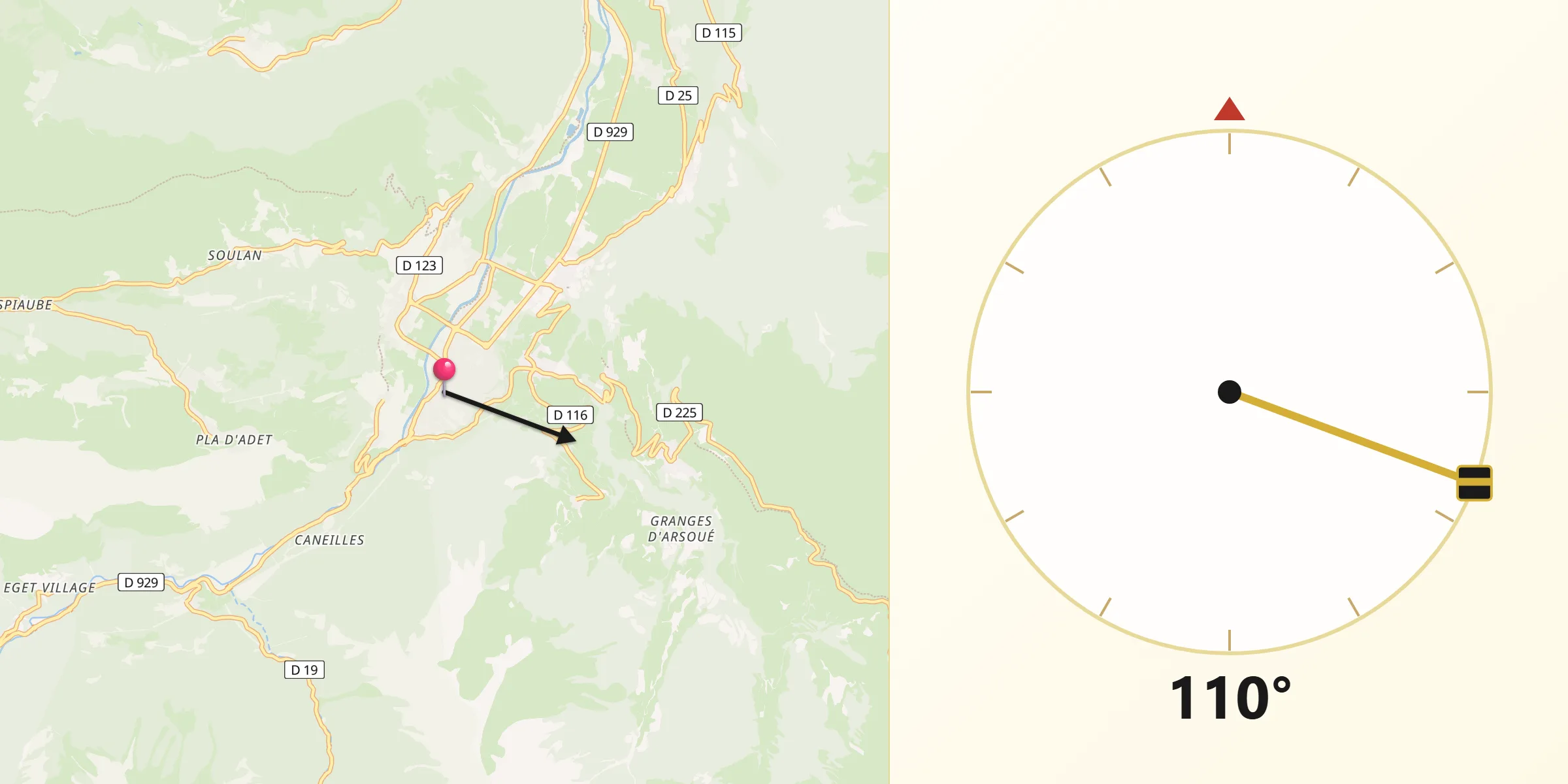 Direction vers la Qibla depuis Saint-Lary-Soulan