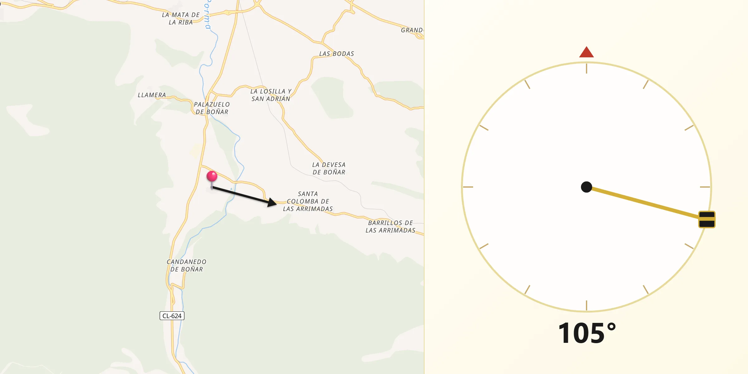Dirección de la Qibla desde Vegaquemada