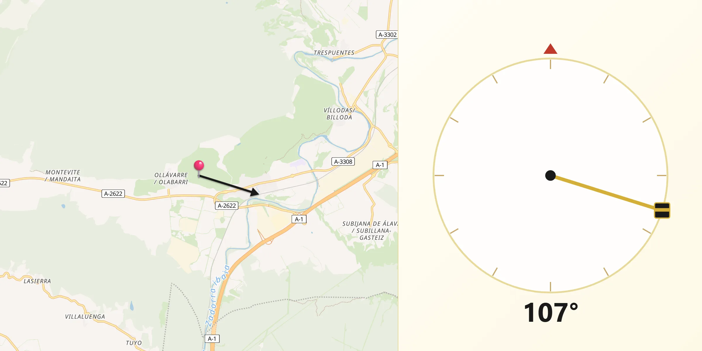 Dirección de la Qibla desde Iruña Oka/Iruña de Oca