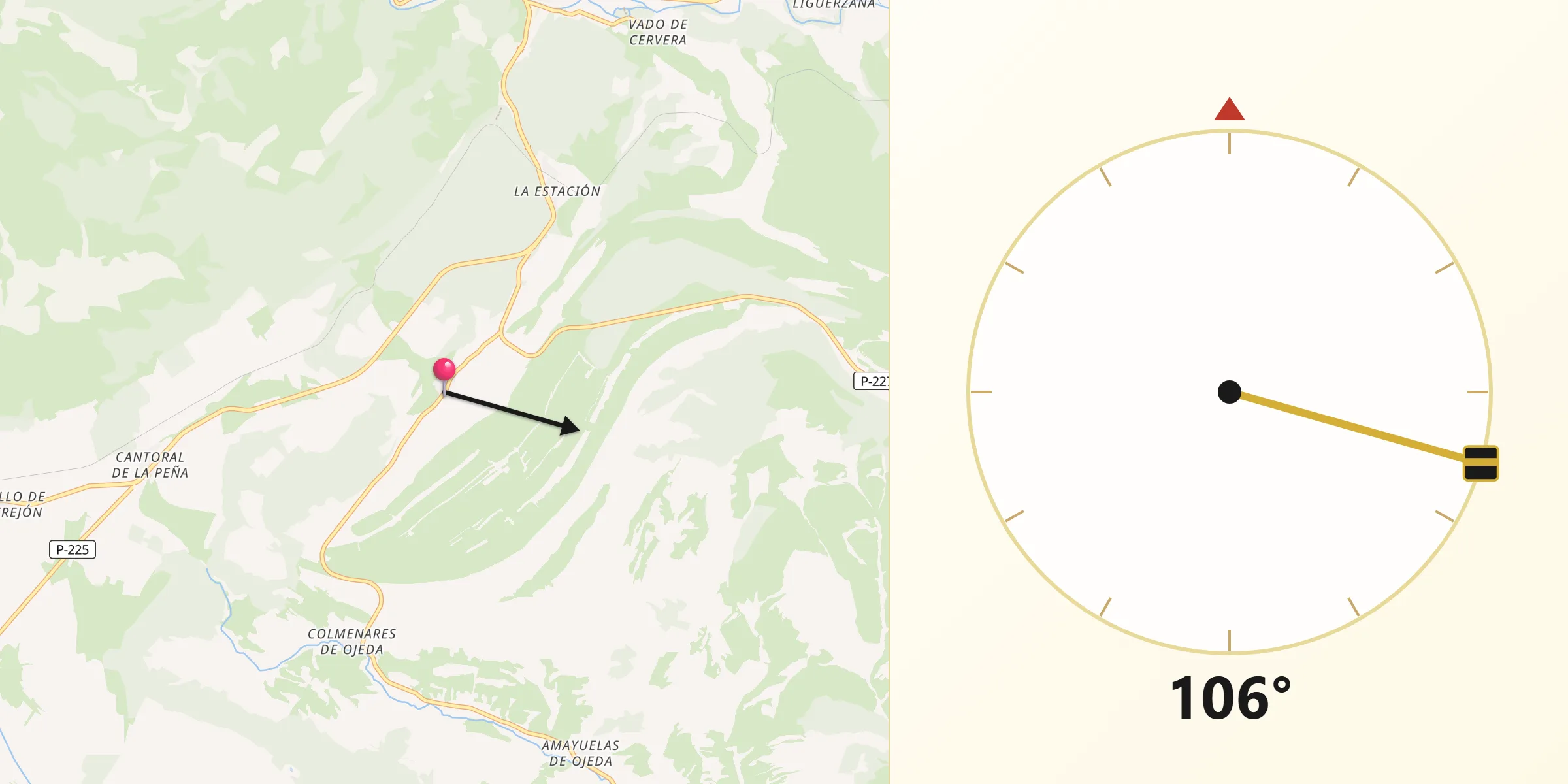 Dirección de la Qibla desde Dehesa de Montejo
