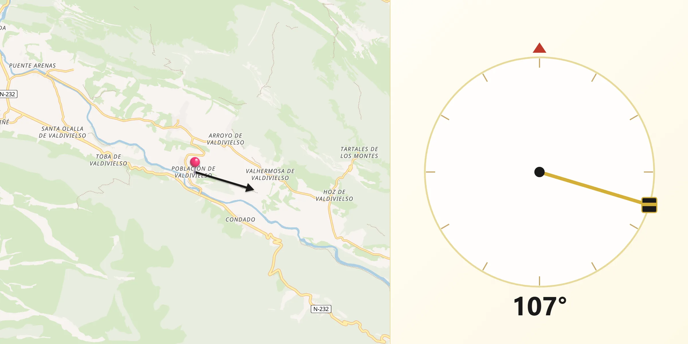 Dirección de la Qibla desde Merindad de Valdivielso
