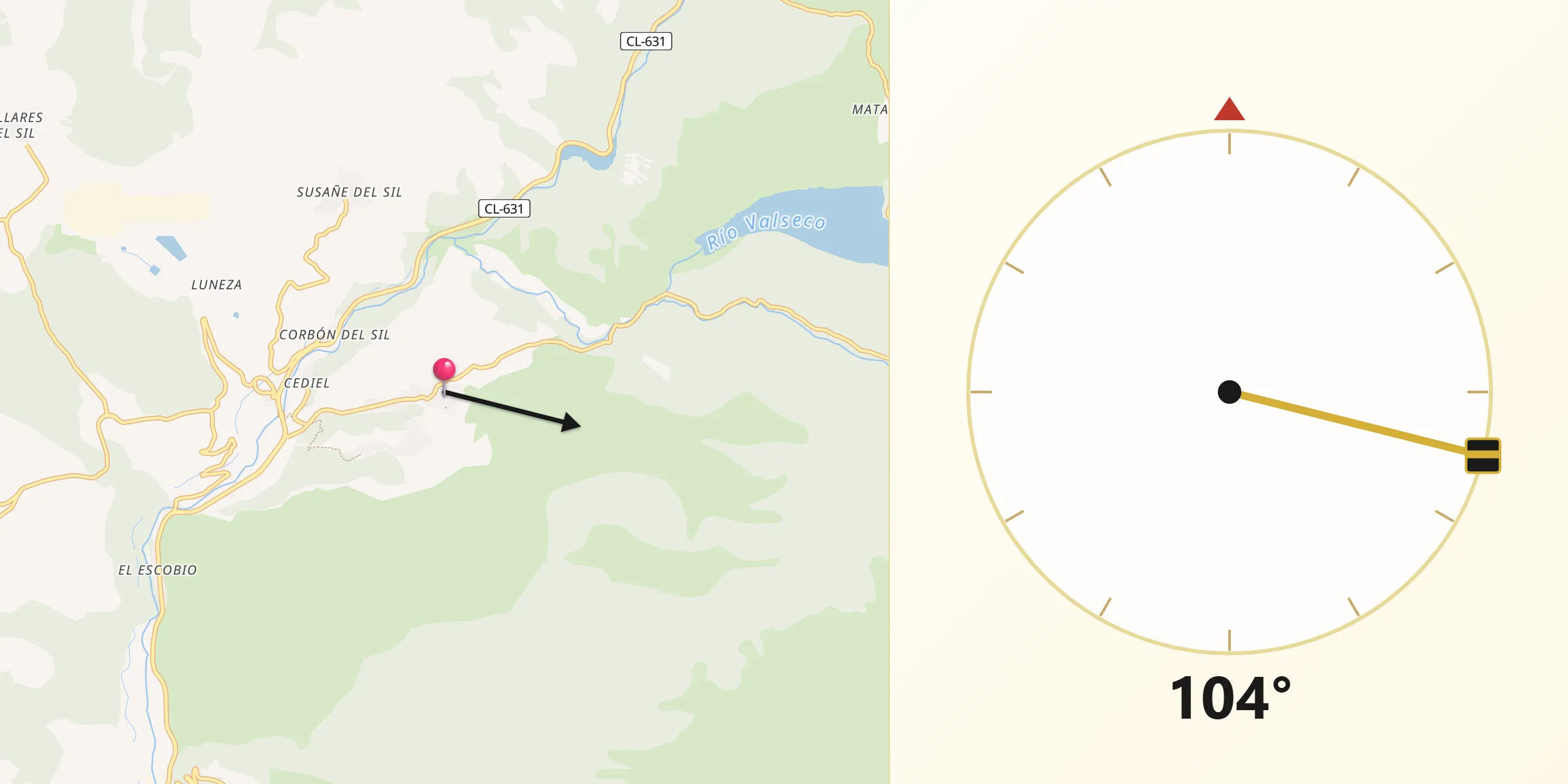 Dirección de la Qibla desde Páramo del Sil