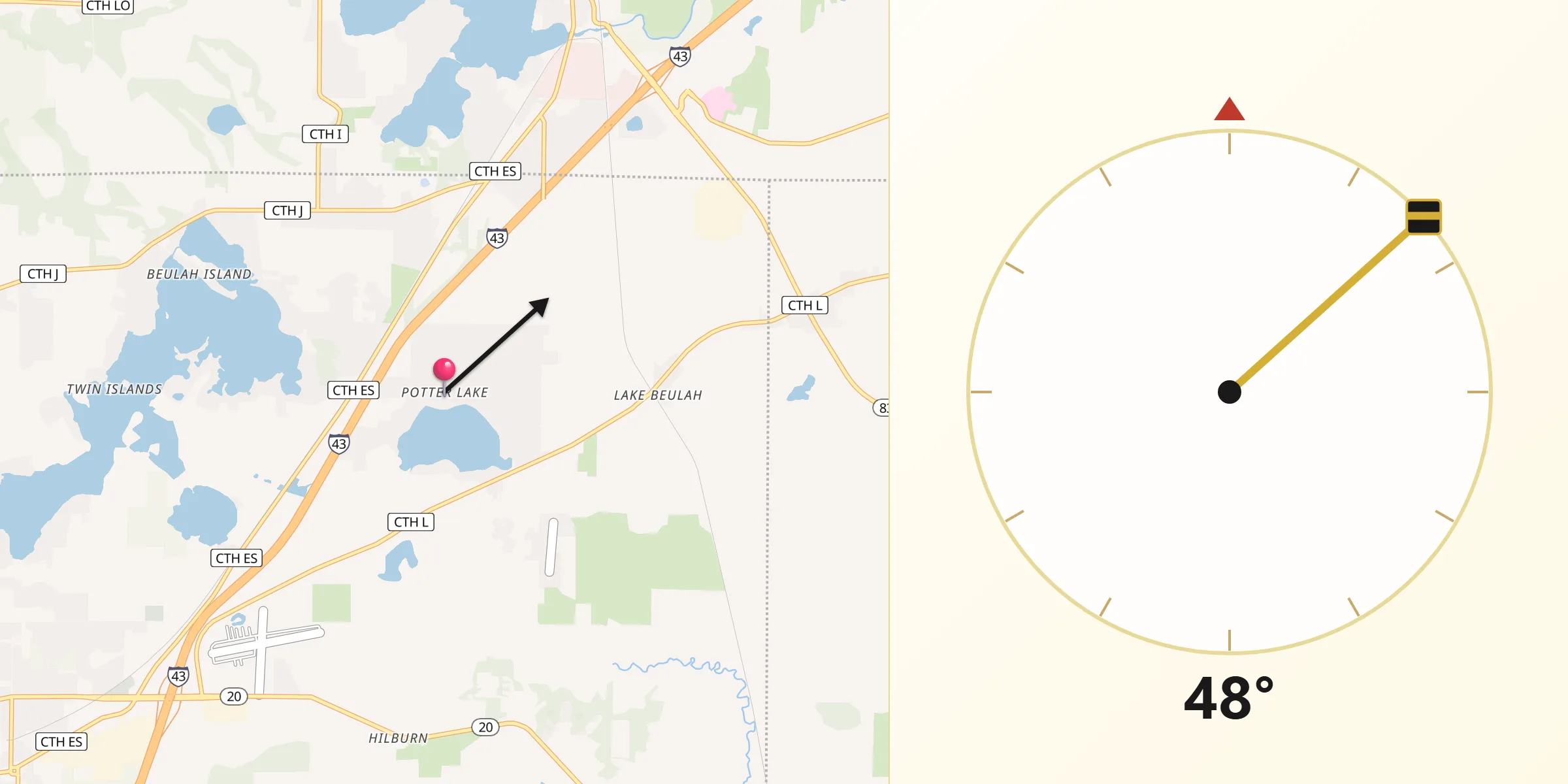 Qibla Direction from Potter Lake