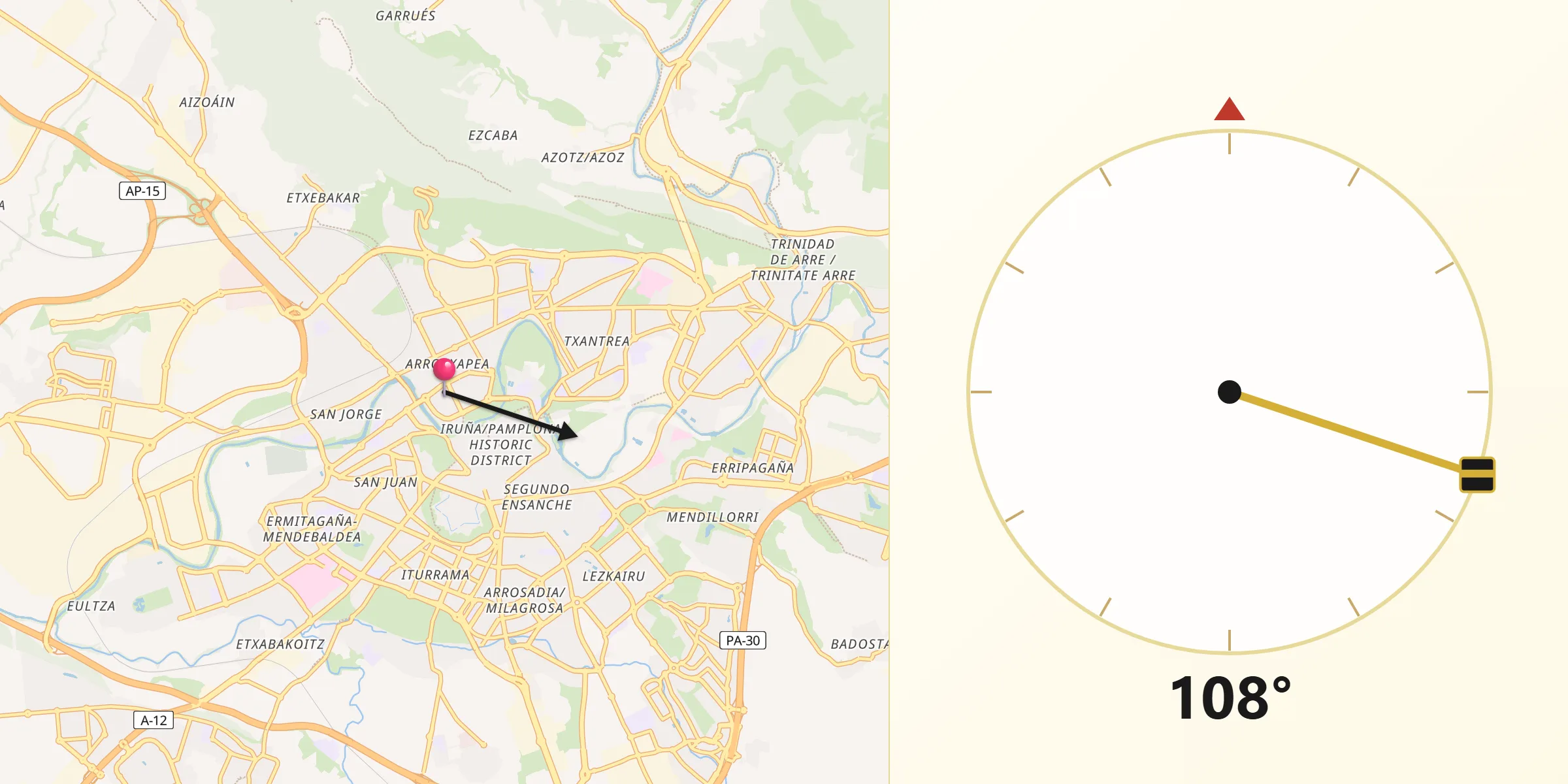 Dirección de la Qibla desde Provincia de Navarra