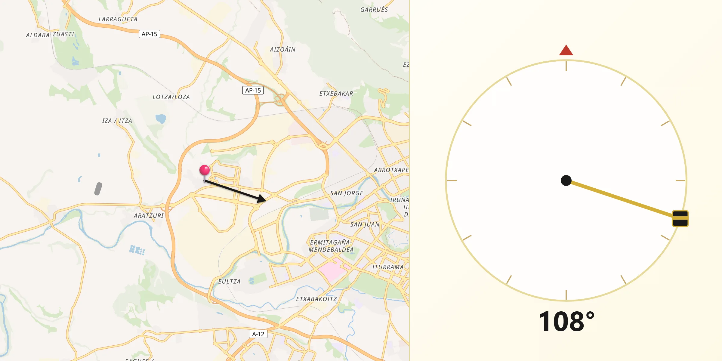 Dirección de la Qibla desde Orkoien