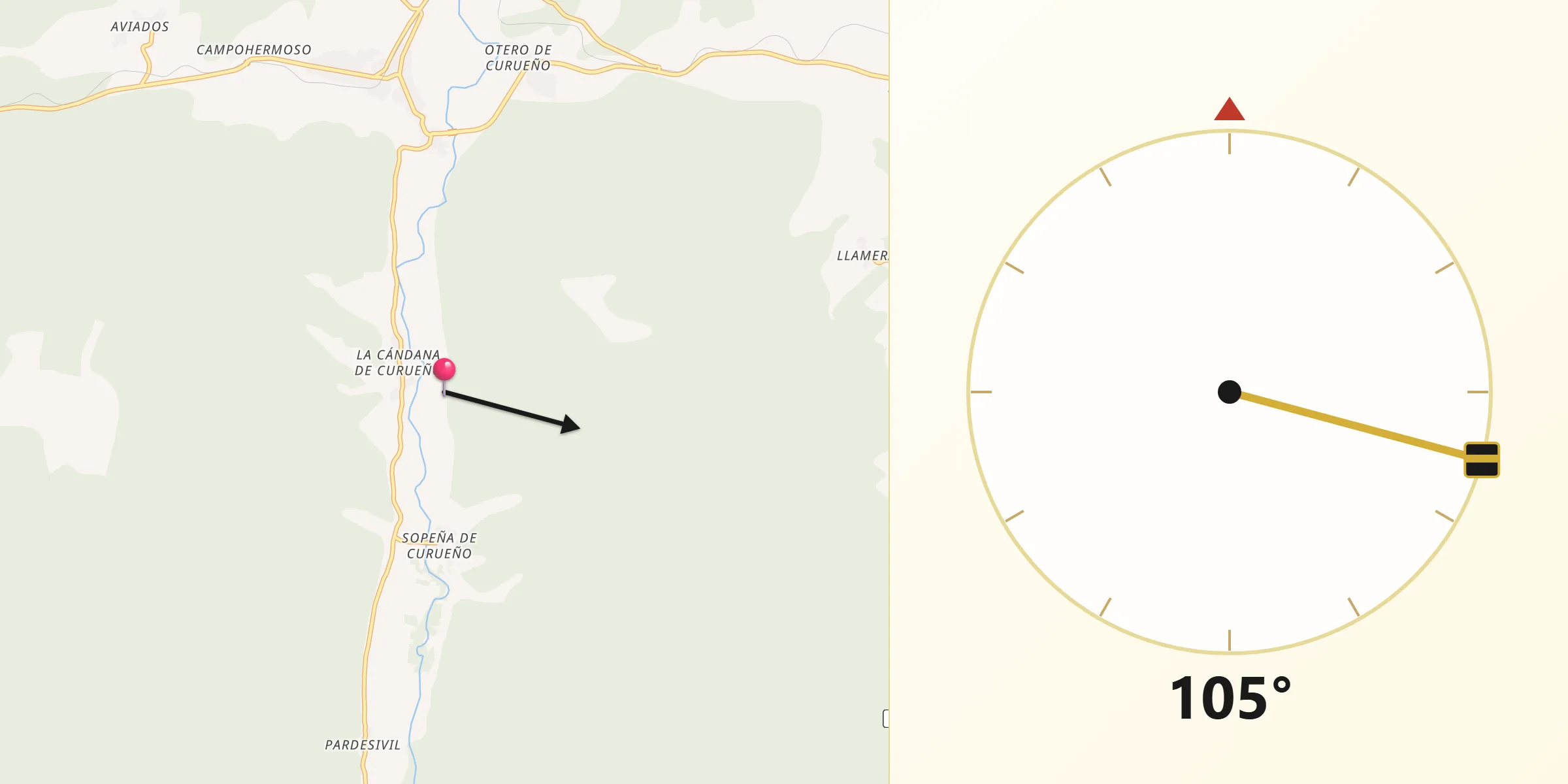 Dirección de la Qibla desde La Vecilla