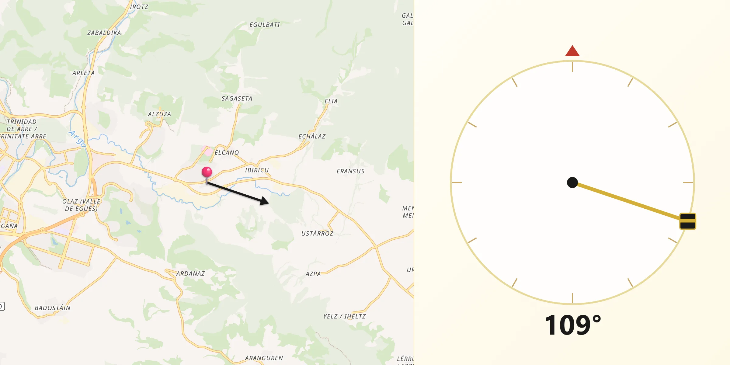 Dirección de la Qibla desde Egüés