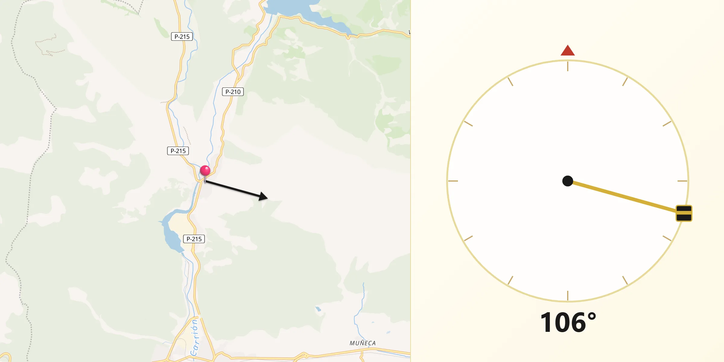 Dirección de la Qibla desde Velilla del Río Carrión