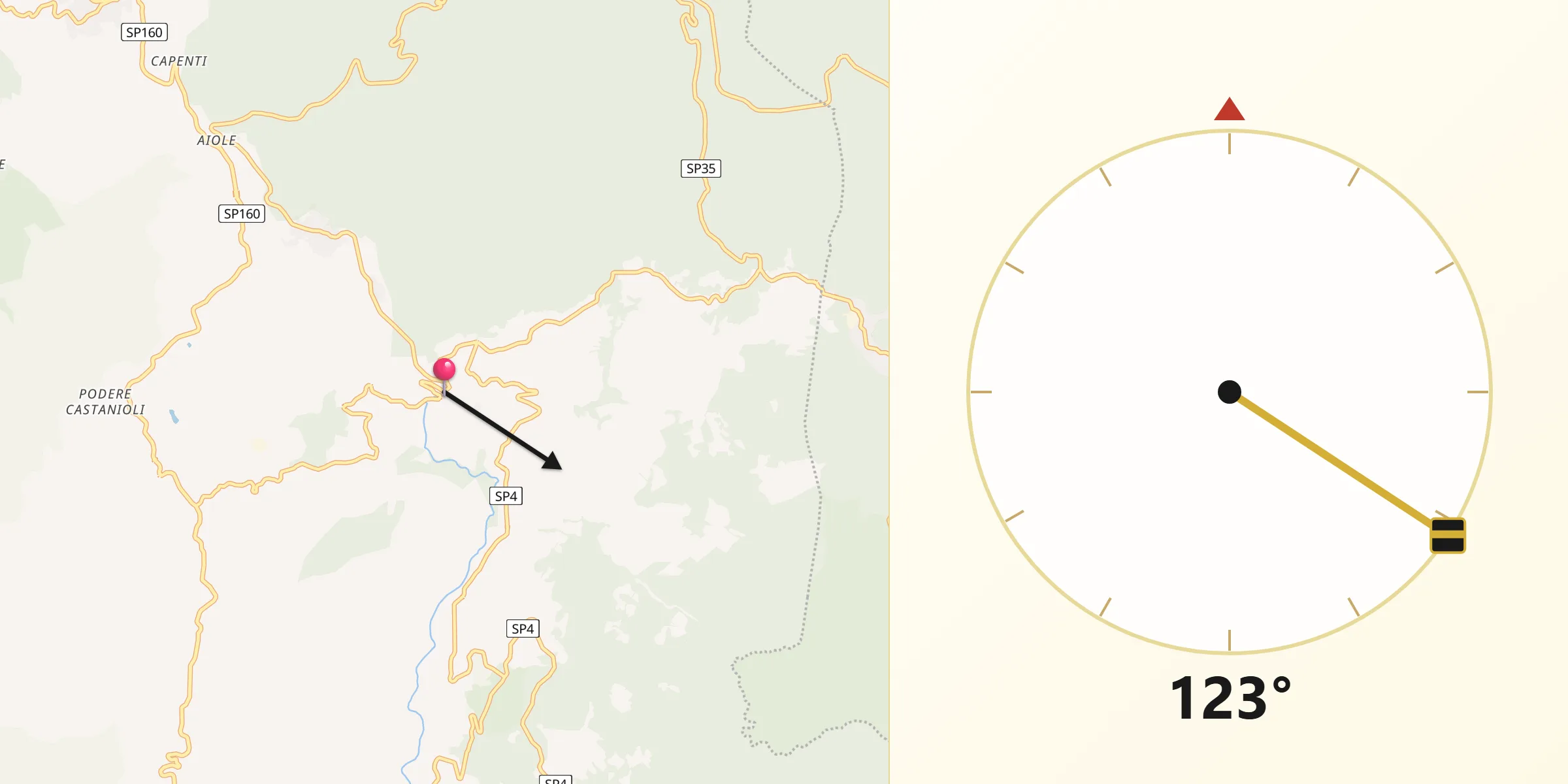 Direzione della Qibla da Santa Fiora