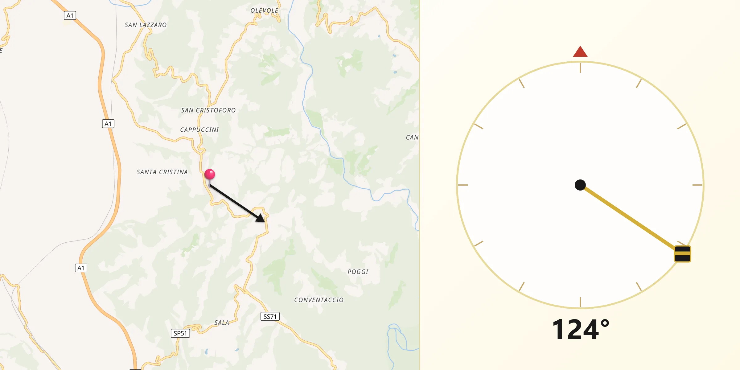 Direzione della Qibla da Ficulle