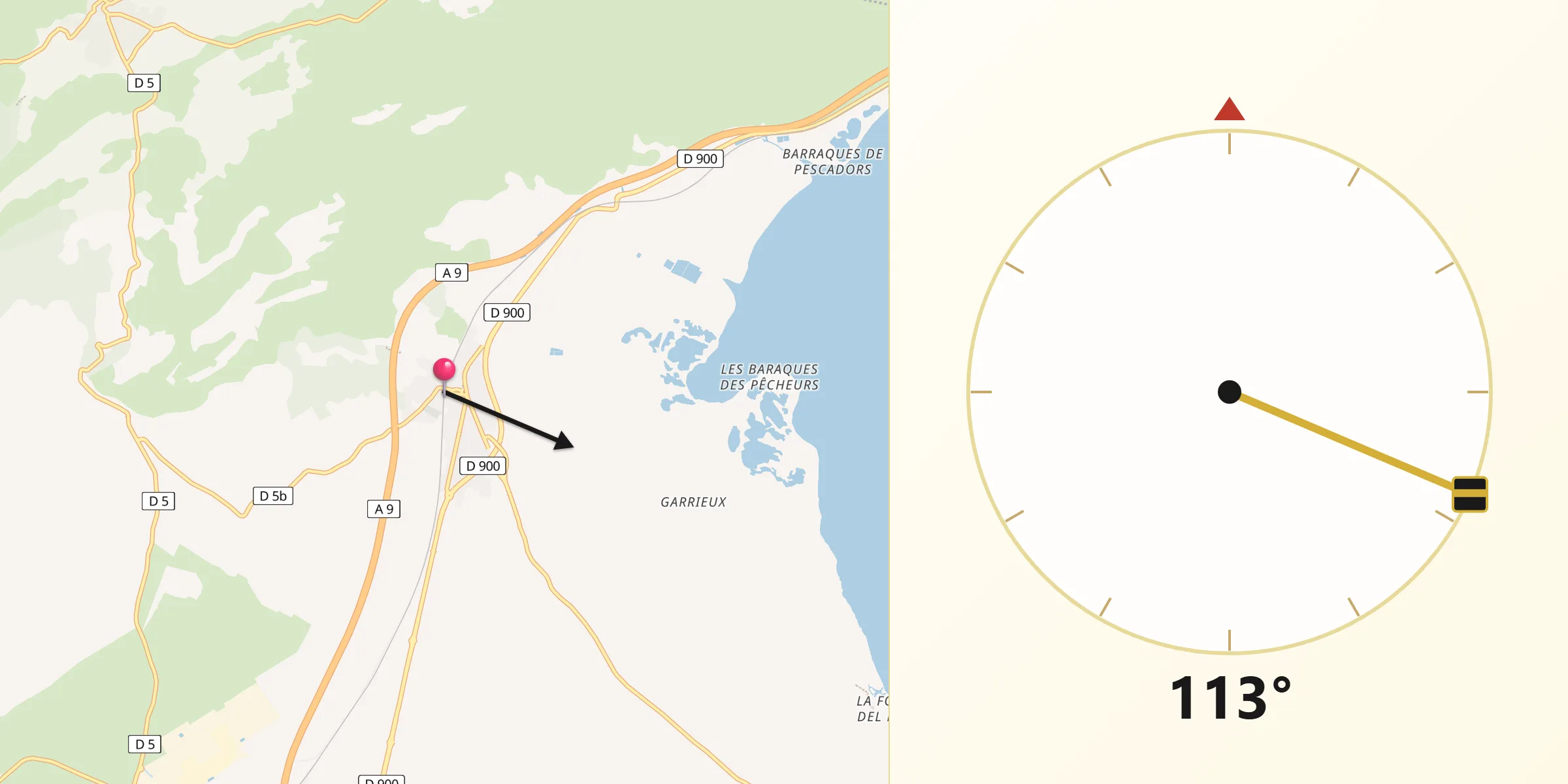 Direction vers la Qibla depuis Salses-le-Château