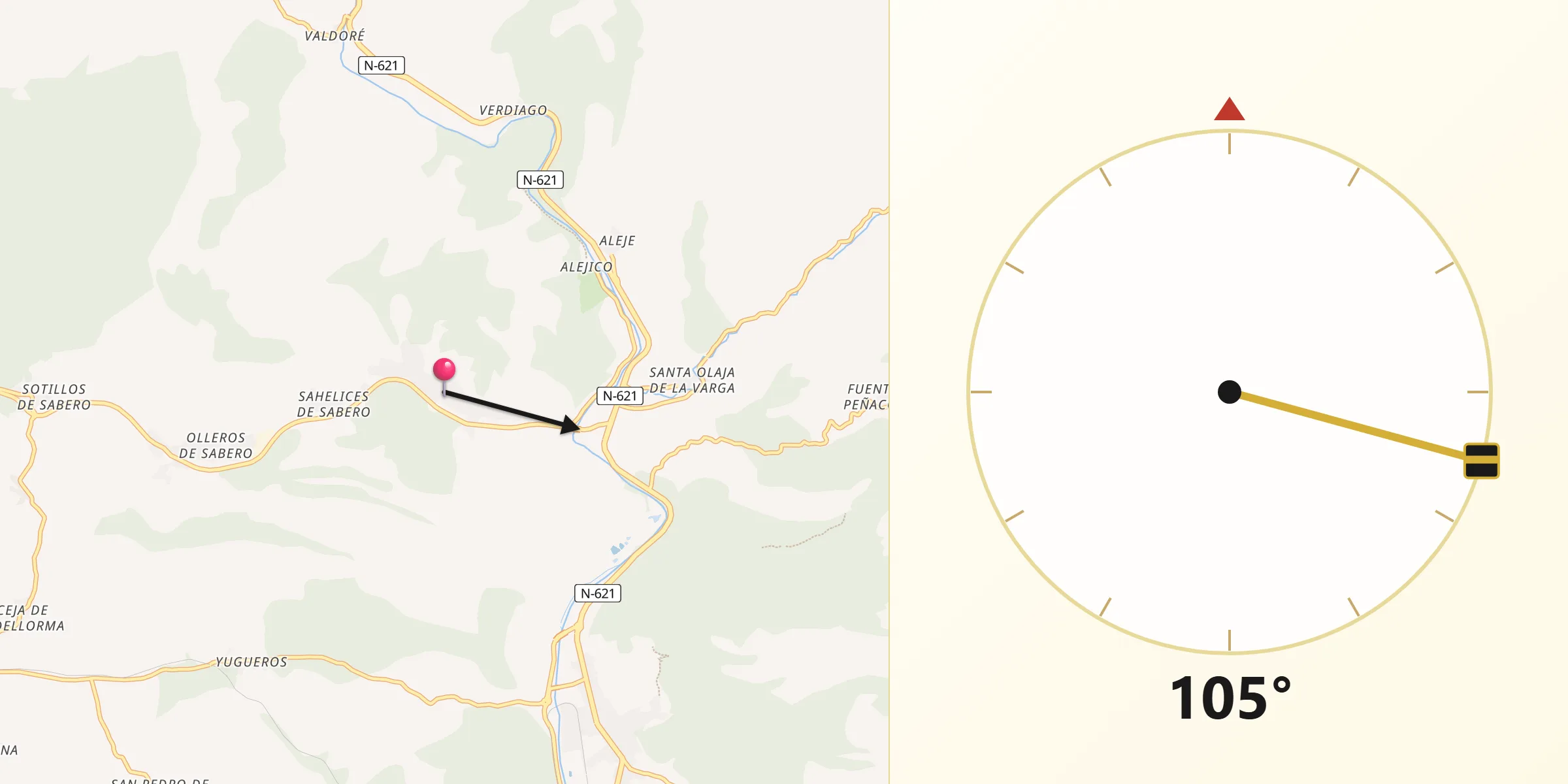 Dirección de la Qibla desde Sabero