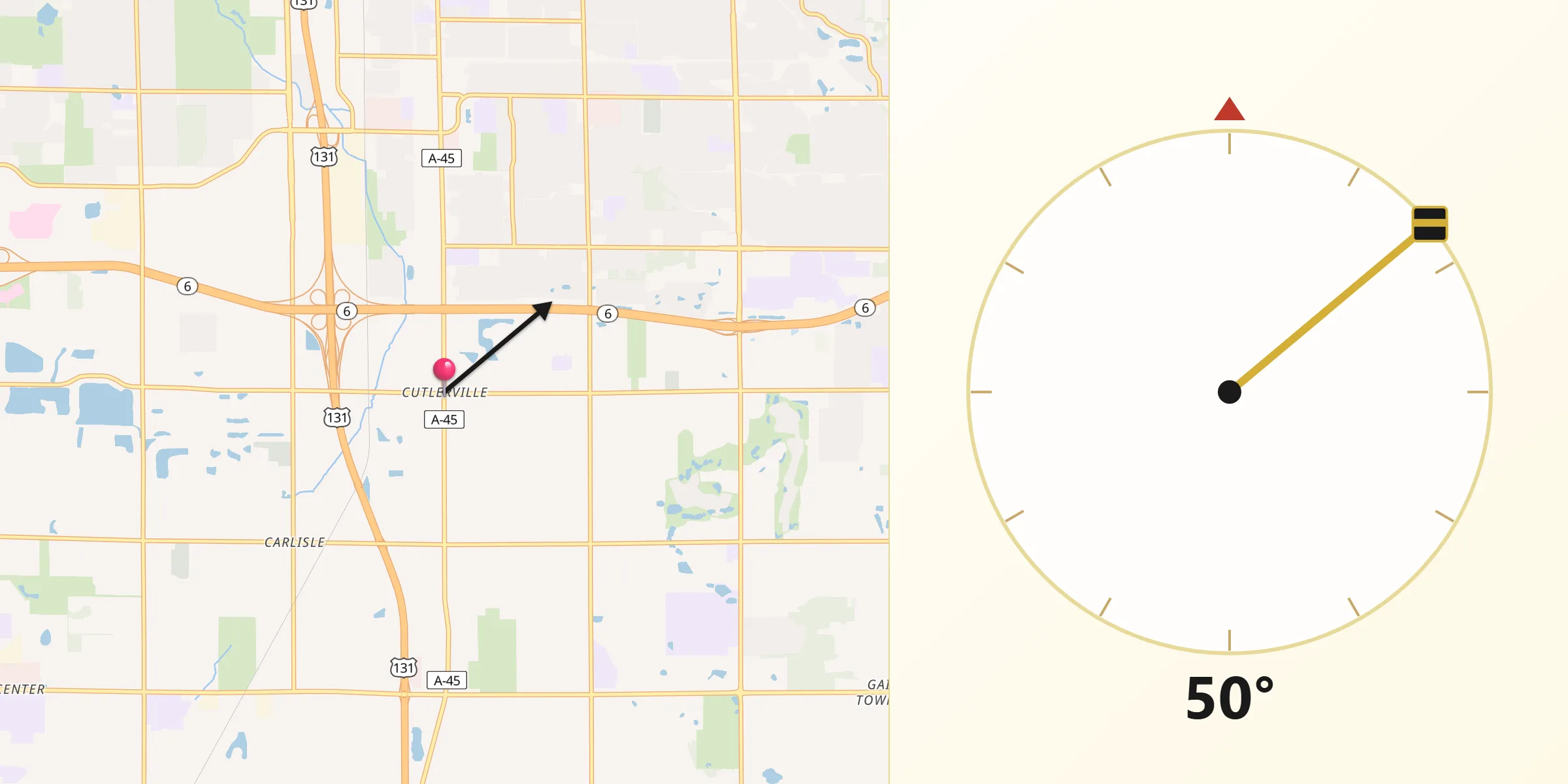 Qibla Direction from Cutlerville