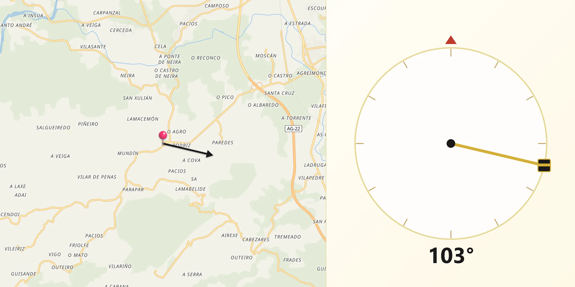 Dirección de la Qibla desde Páramo O