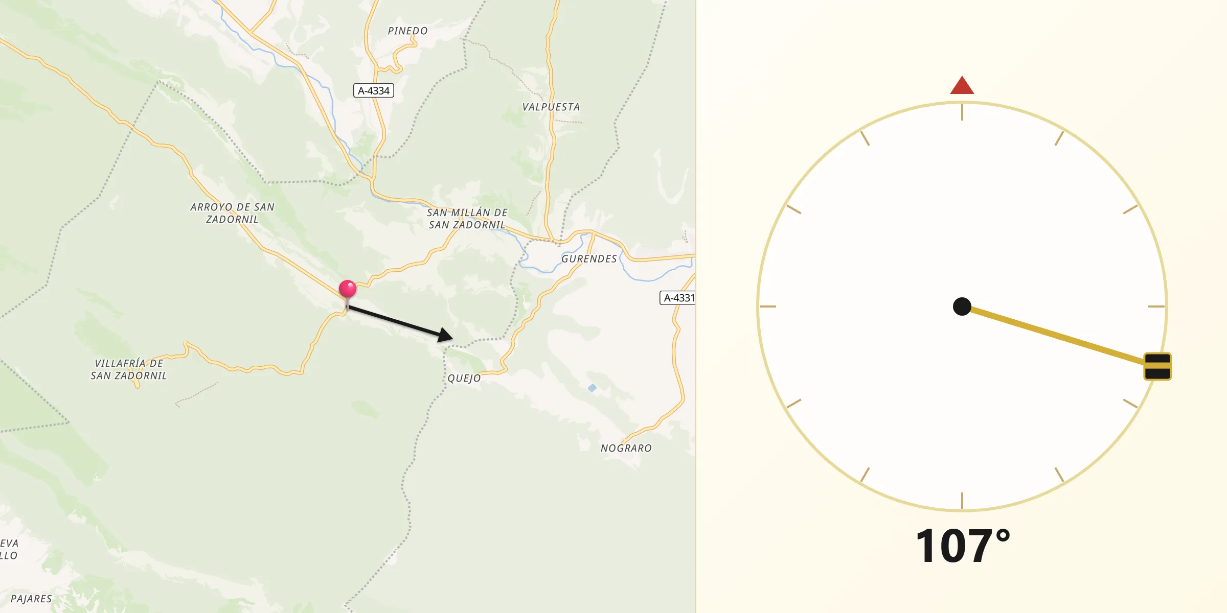 Dirección de la Qibla desde Jurisdicción de San Zadornil