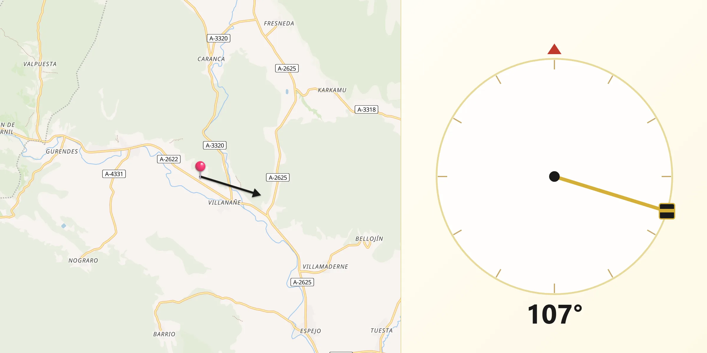 Dirección de la Qibla desde Valdegovía/Gaubea