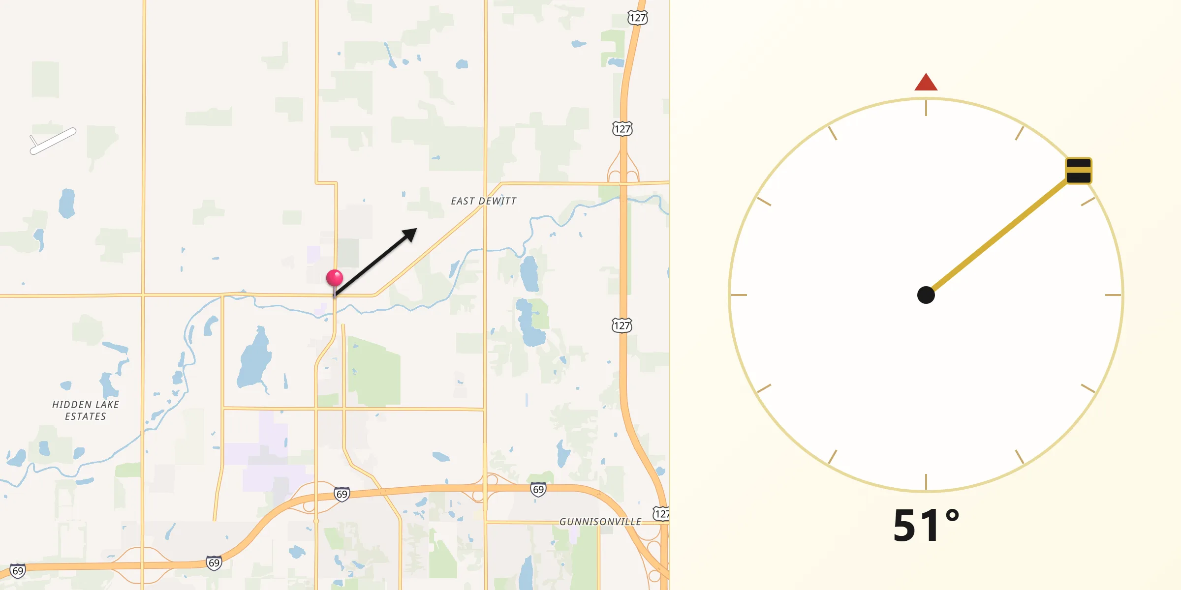 Qibla Direction from DeWitt